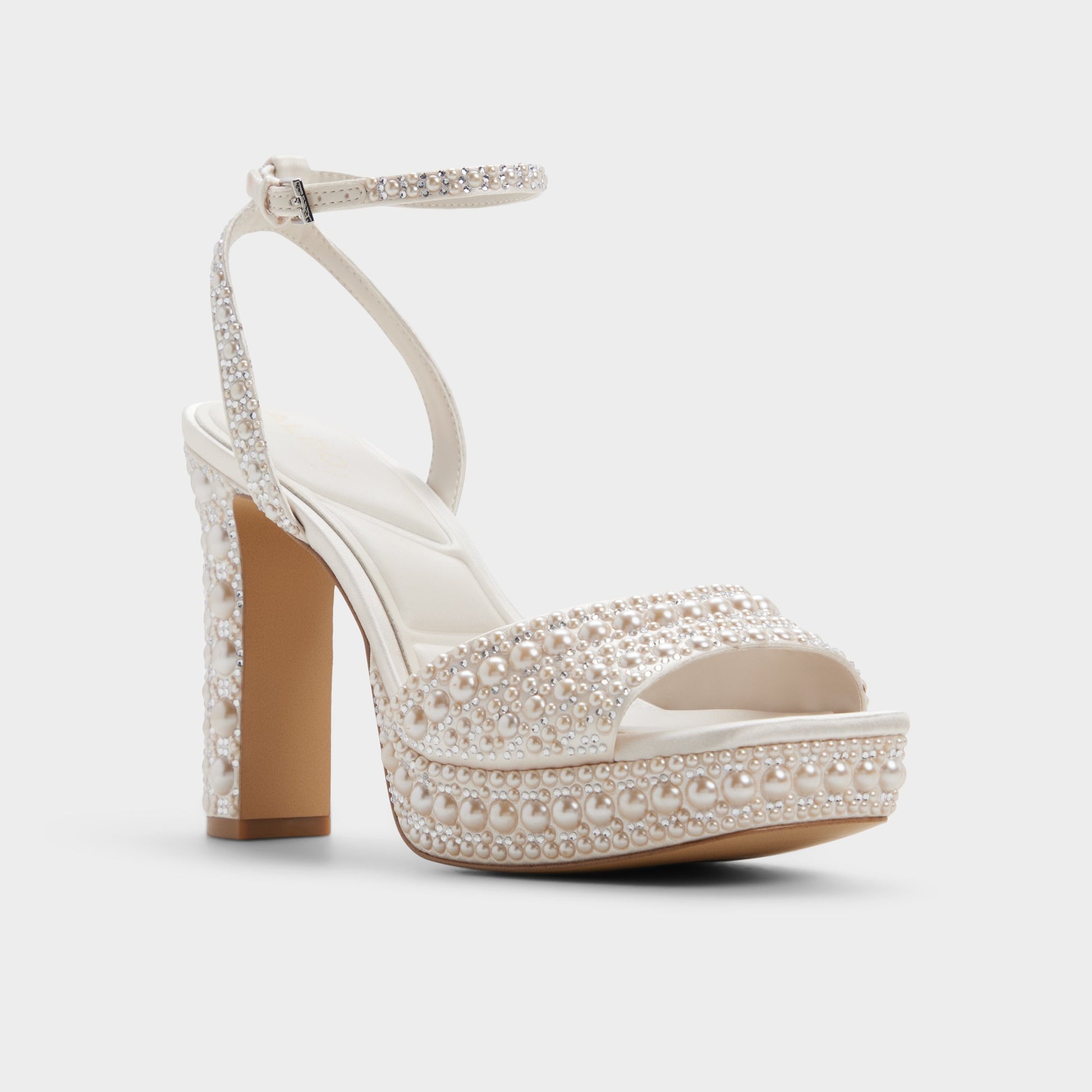Three-quarter angle of Other white Chicgleam Strappy heeled sandal's front side