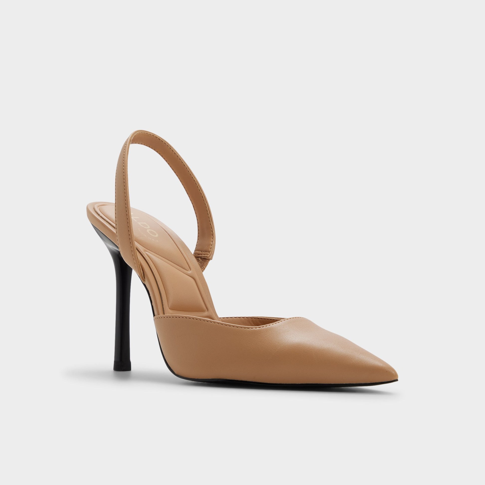 Three-quarter angle of Beige Berolden Slingback high heel's front side
