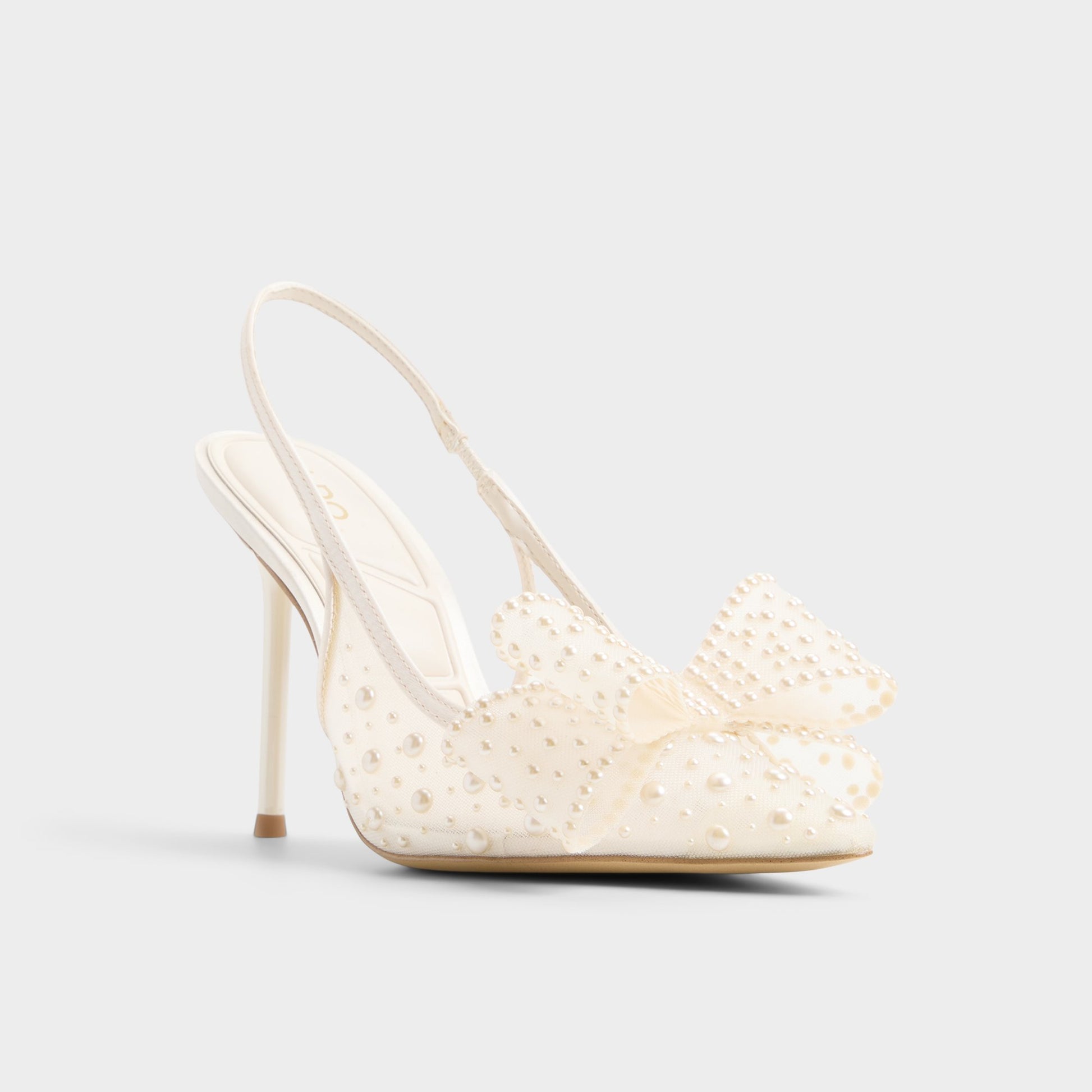 Three-quarter angle of Other white Anastasiaa Slingback heel's front side