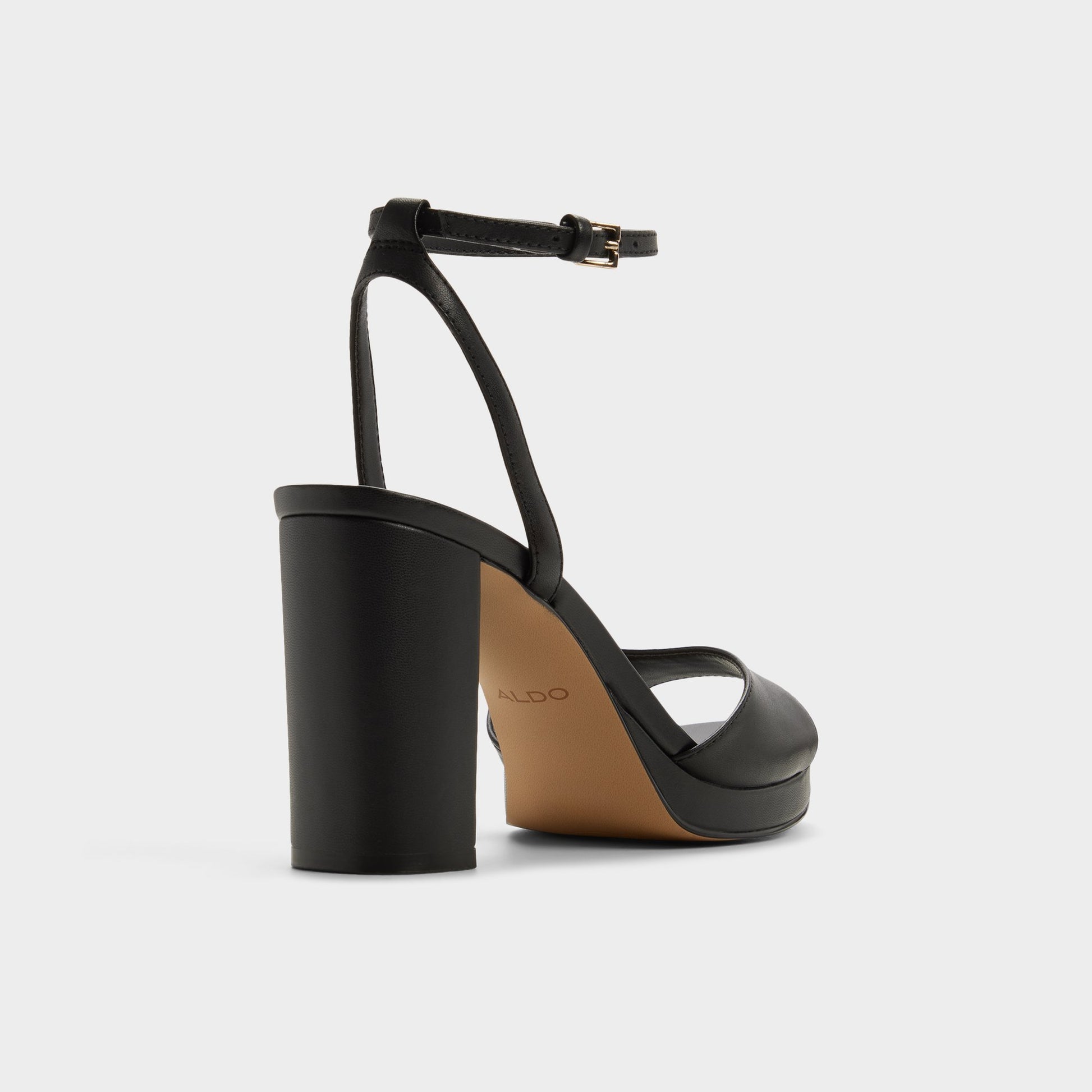 Three-quarter angle of Other black Gracious Strappy heeled sandal's back side