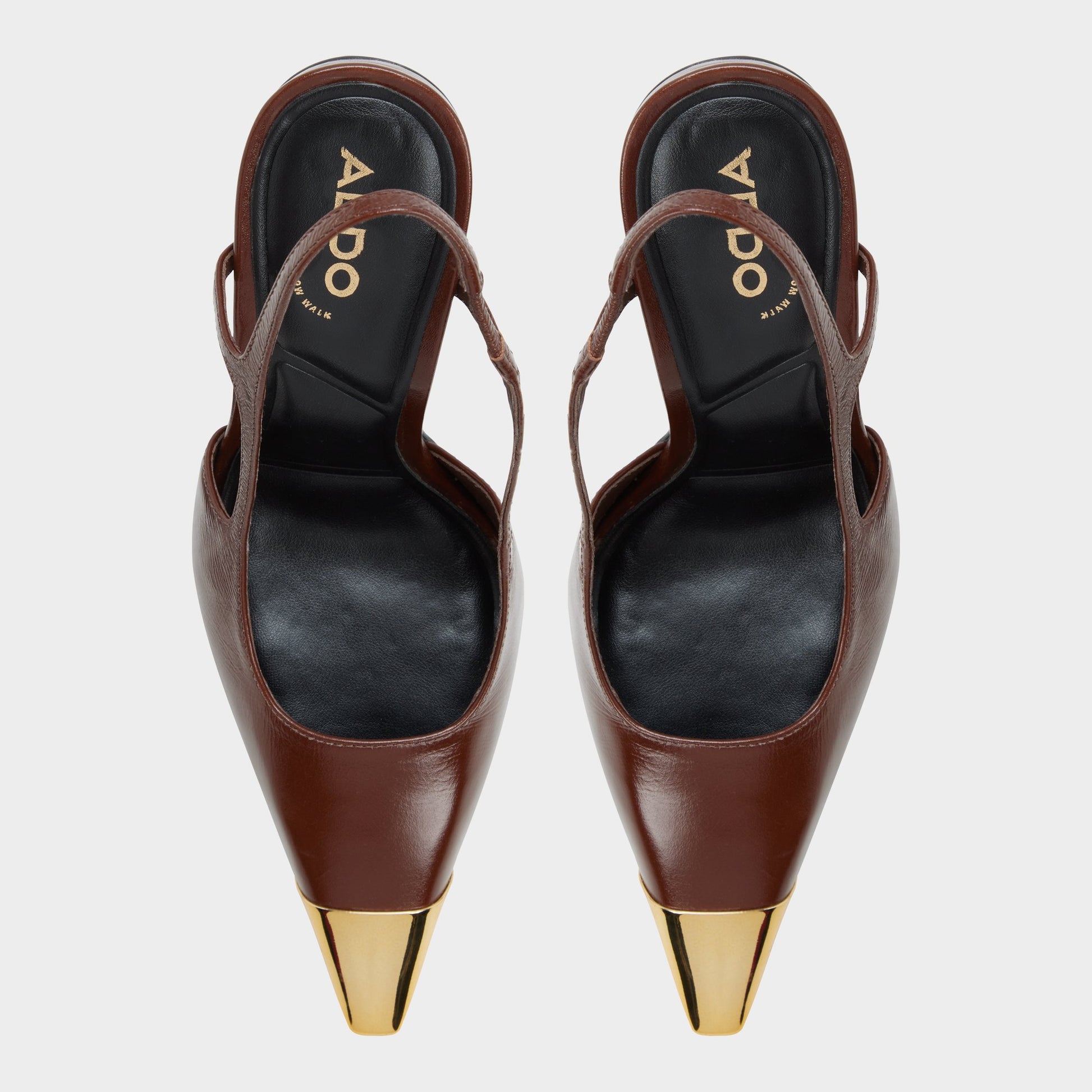 Top-down view of the Dark brown Feronia Slingback high heel