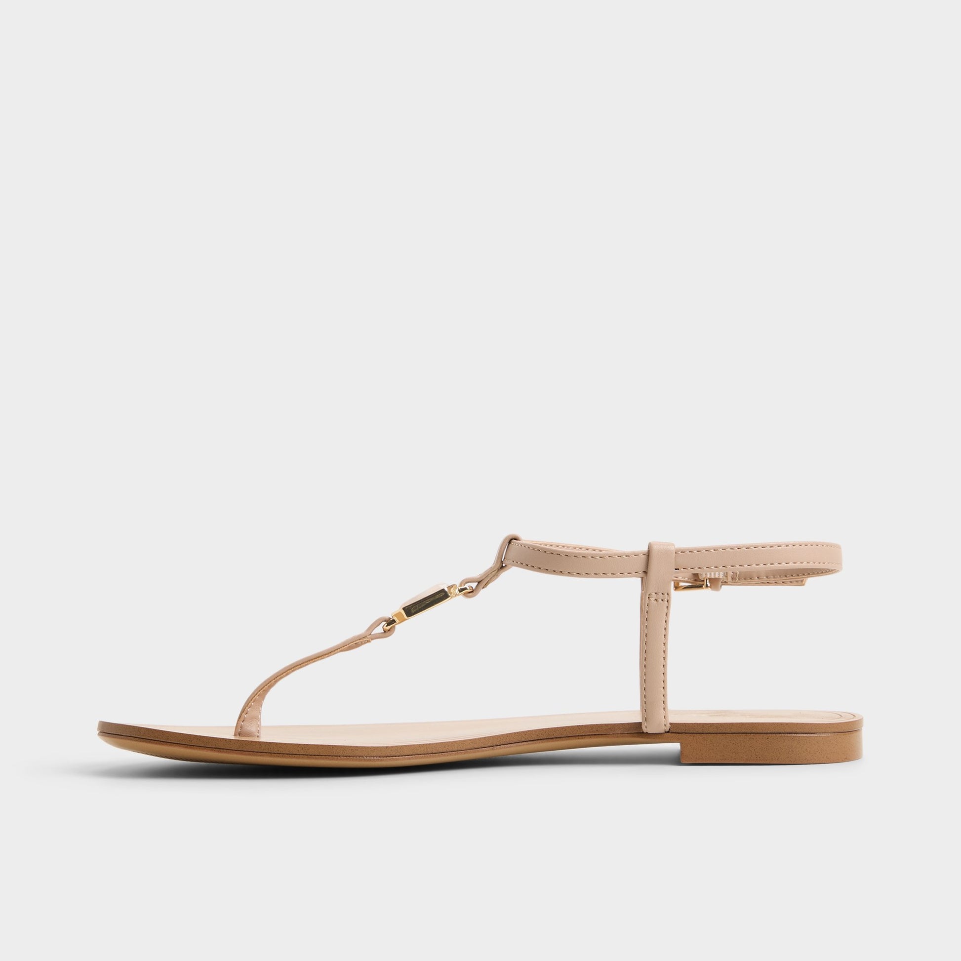 Side view of Beige Sandstone T-strap sandal