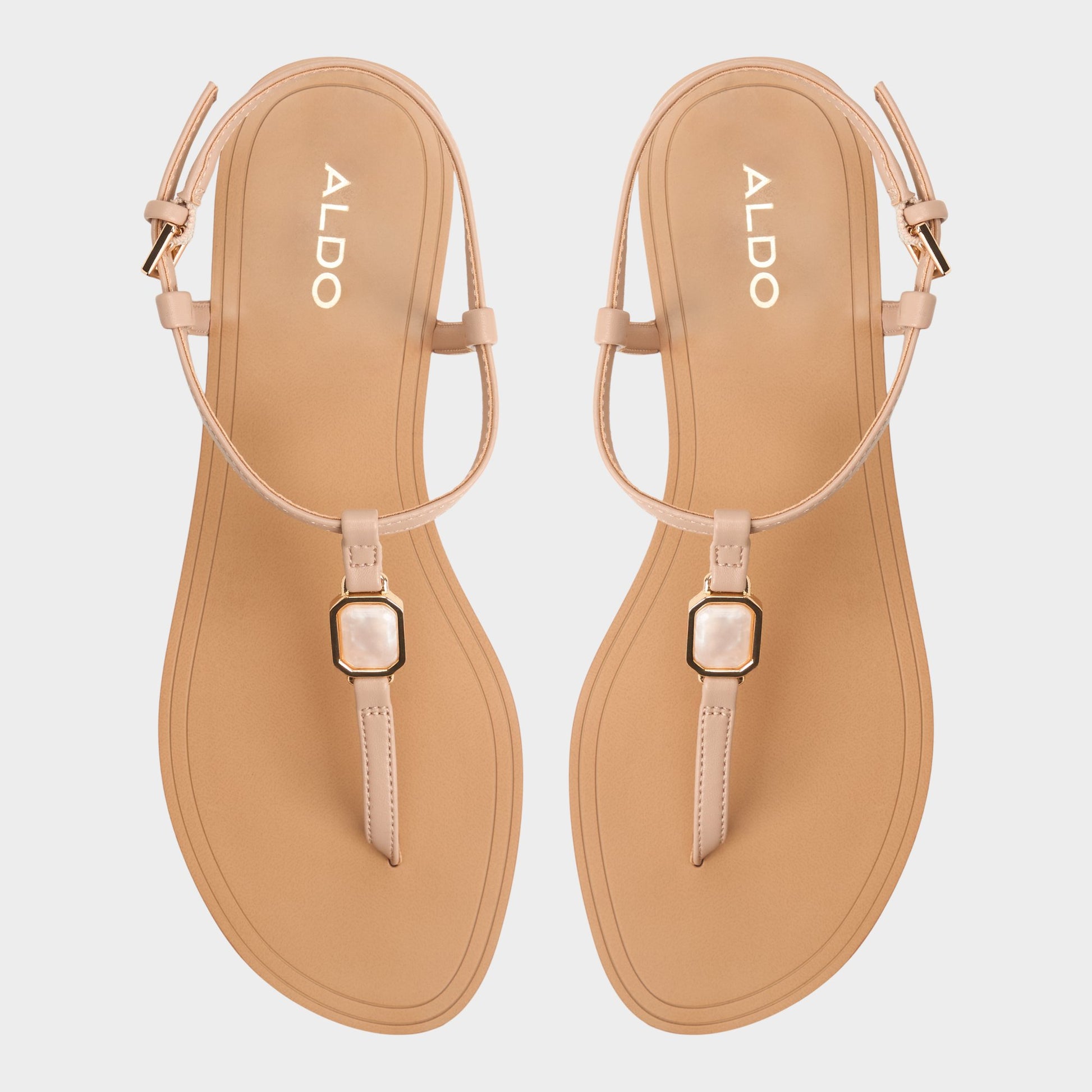 Top-down view of the Beige Sandstone T-strap sandal