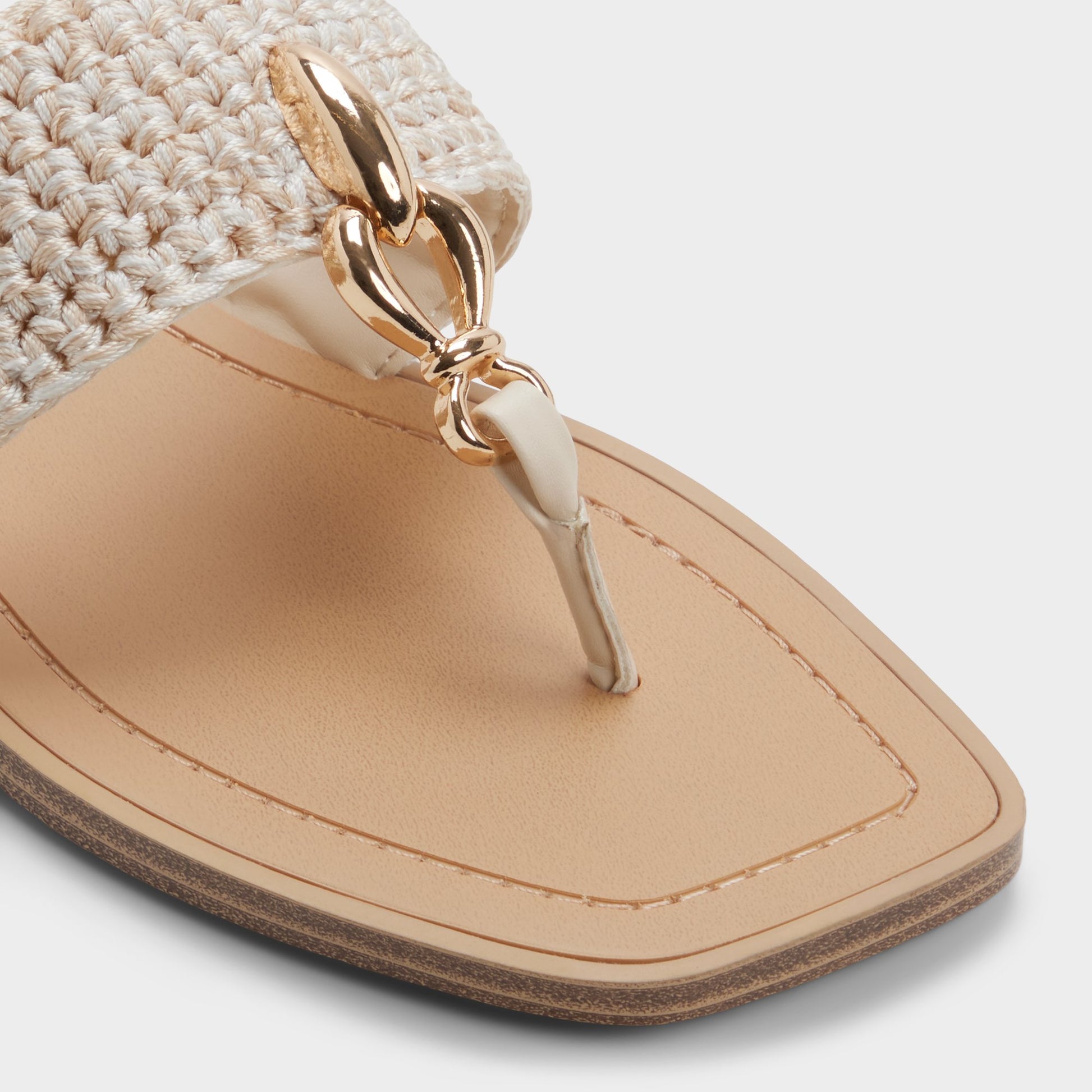 Close-up of the Beige Madaline T-strap sandal