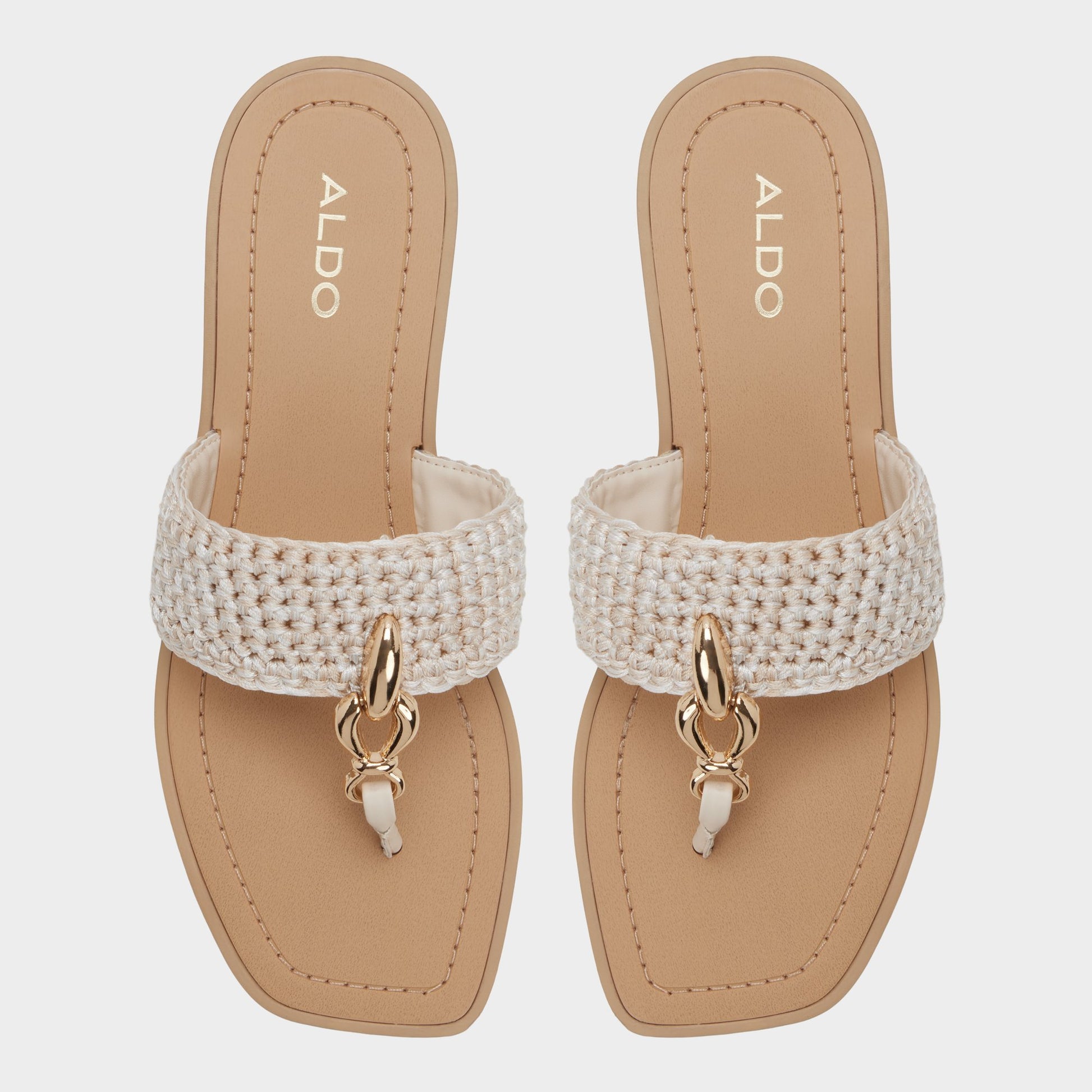 Top-down view of the Beige Madaline T-strap sandal
