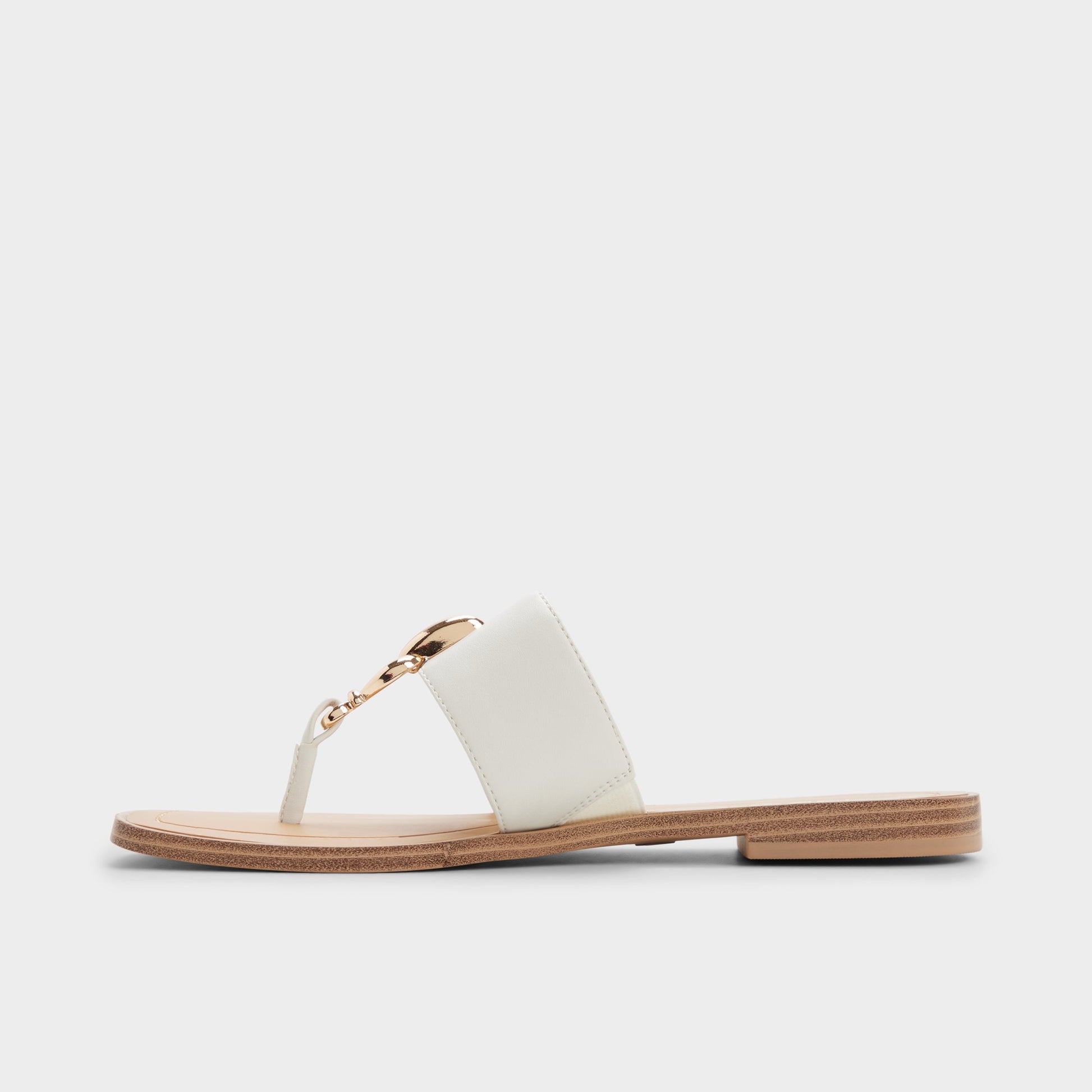 Side view of White/bone Madaline T-strap sandal