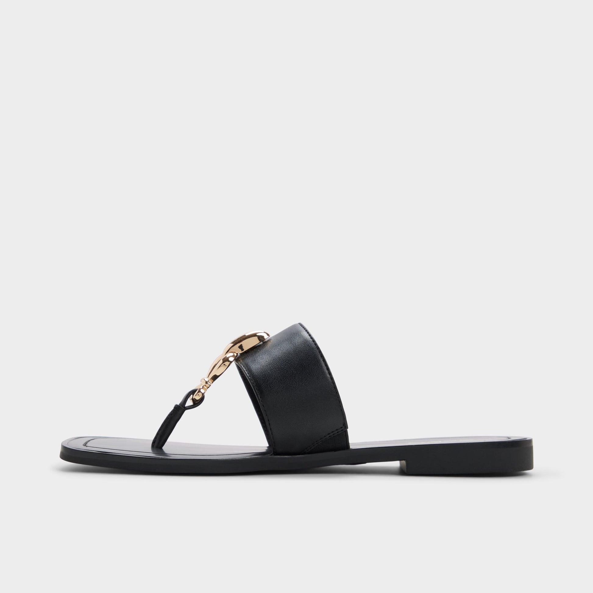 Side view of Black Madaline T-strap sandal