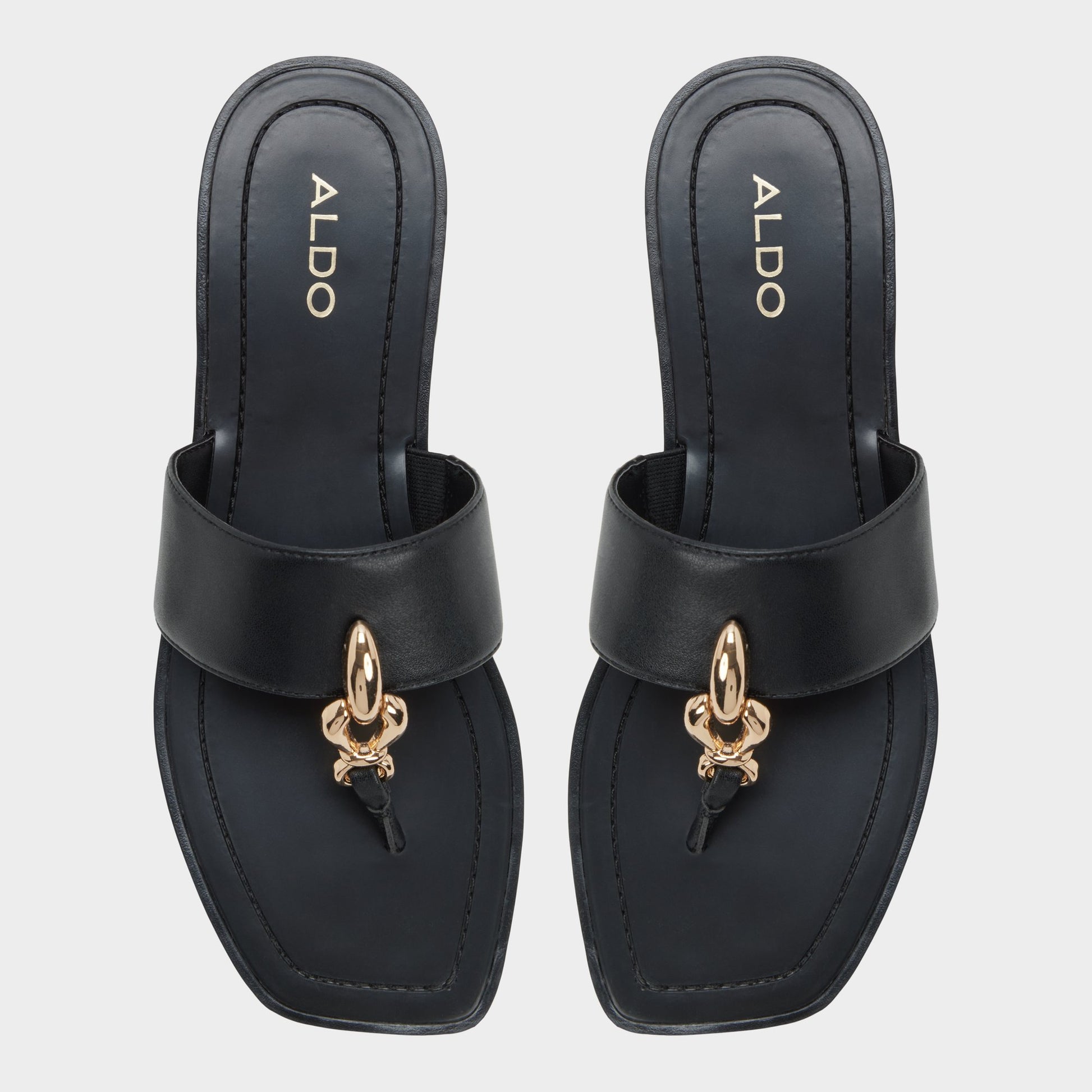 Top-down view of the Black Madaline T-strap sandal