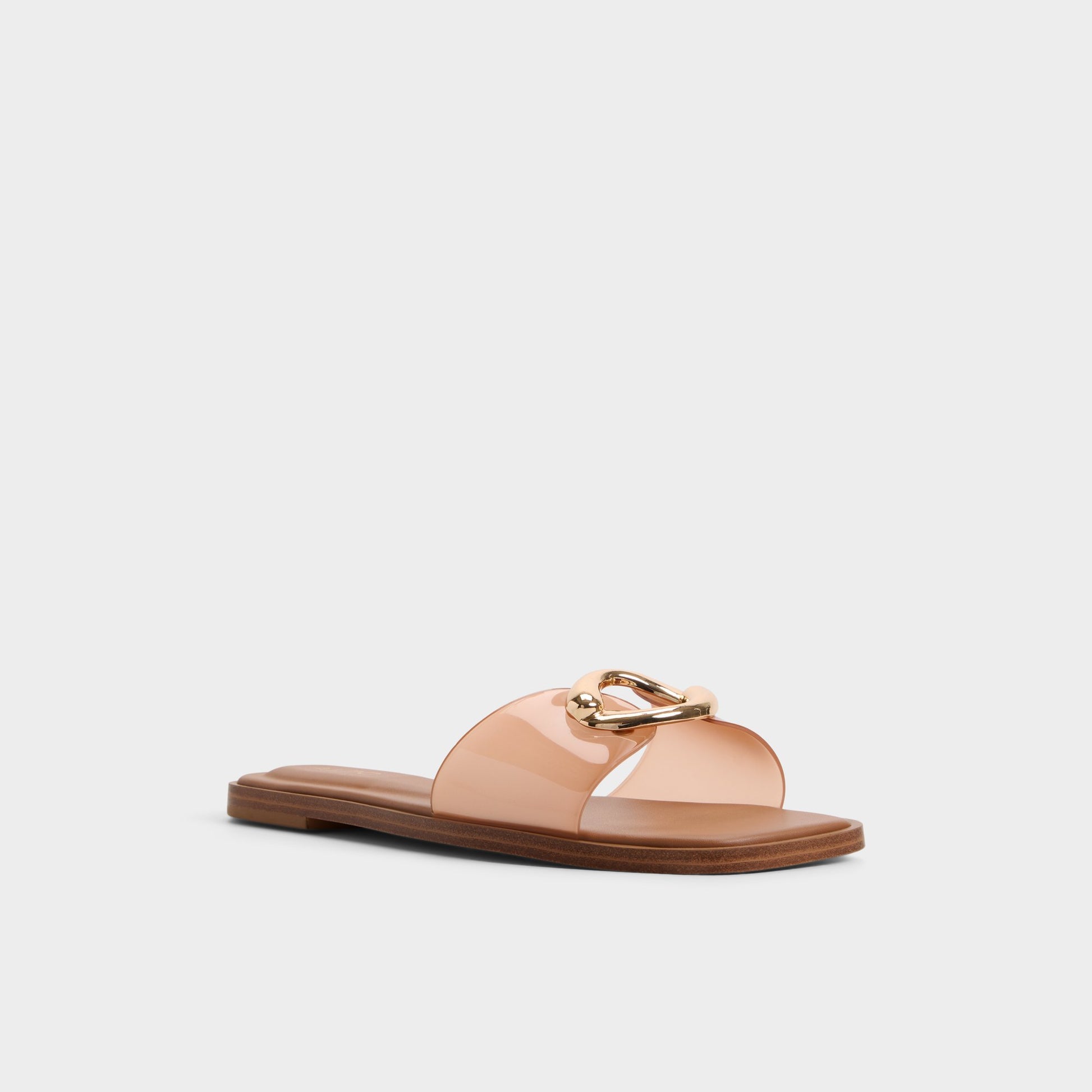 Three-quarter angle of Tan Biggin Slide sandal's front side