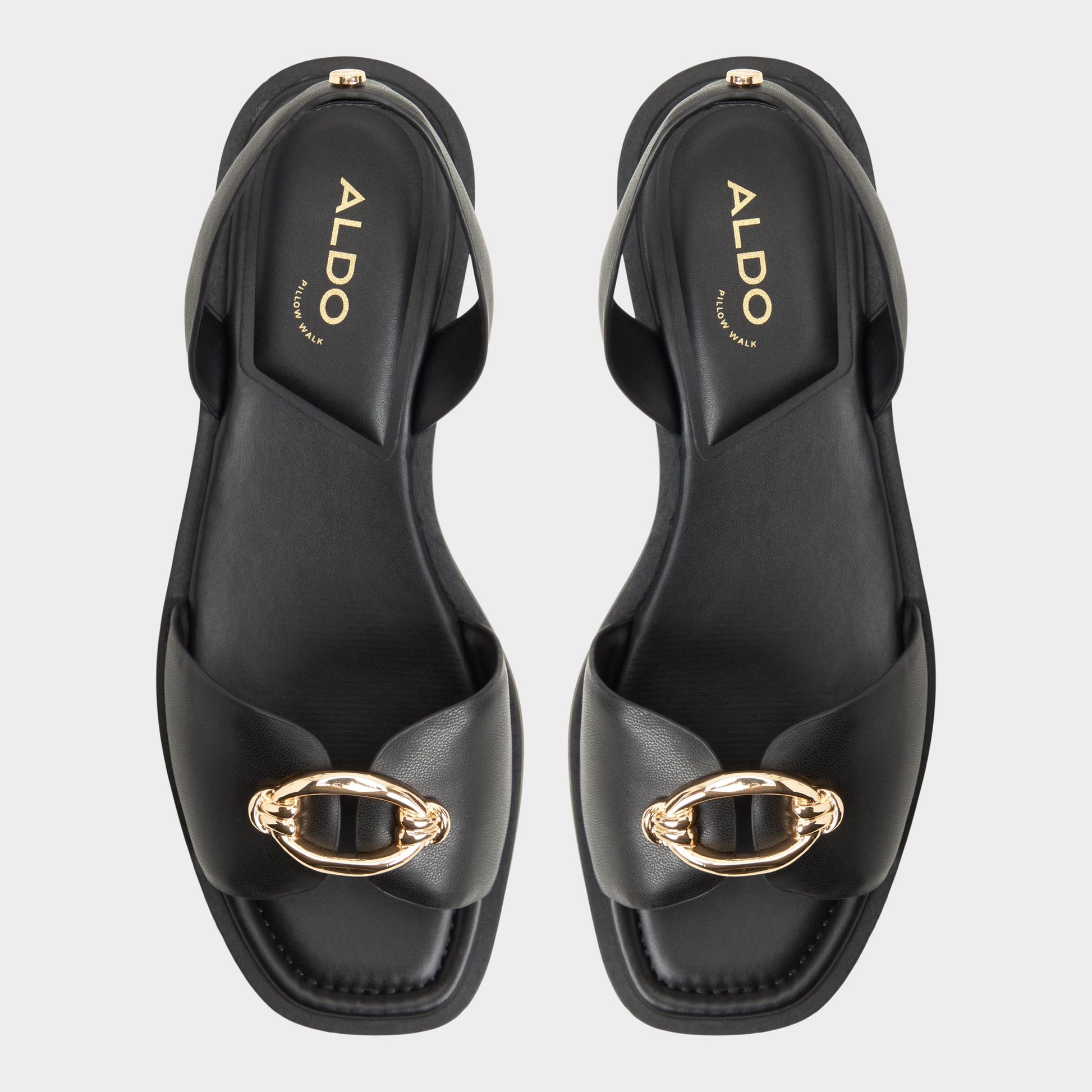 Top-down view of the Black Calelian Flat sandal