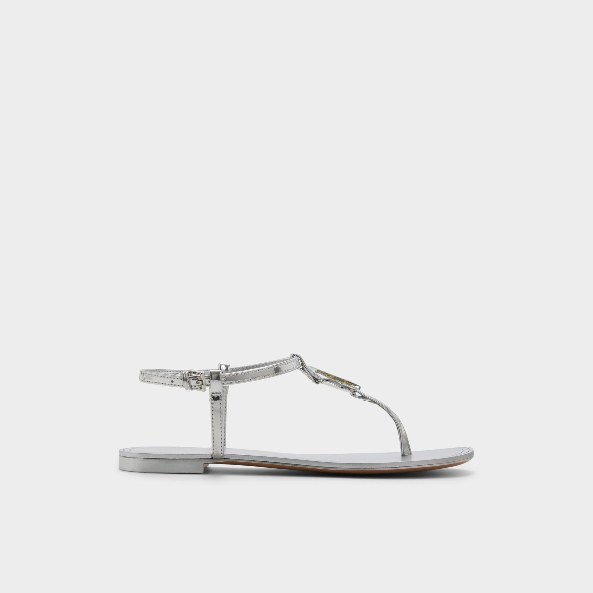Main View of Silver Farfallina T-strap sandal for Womens