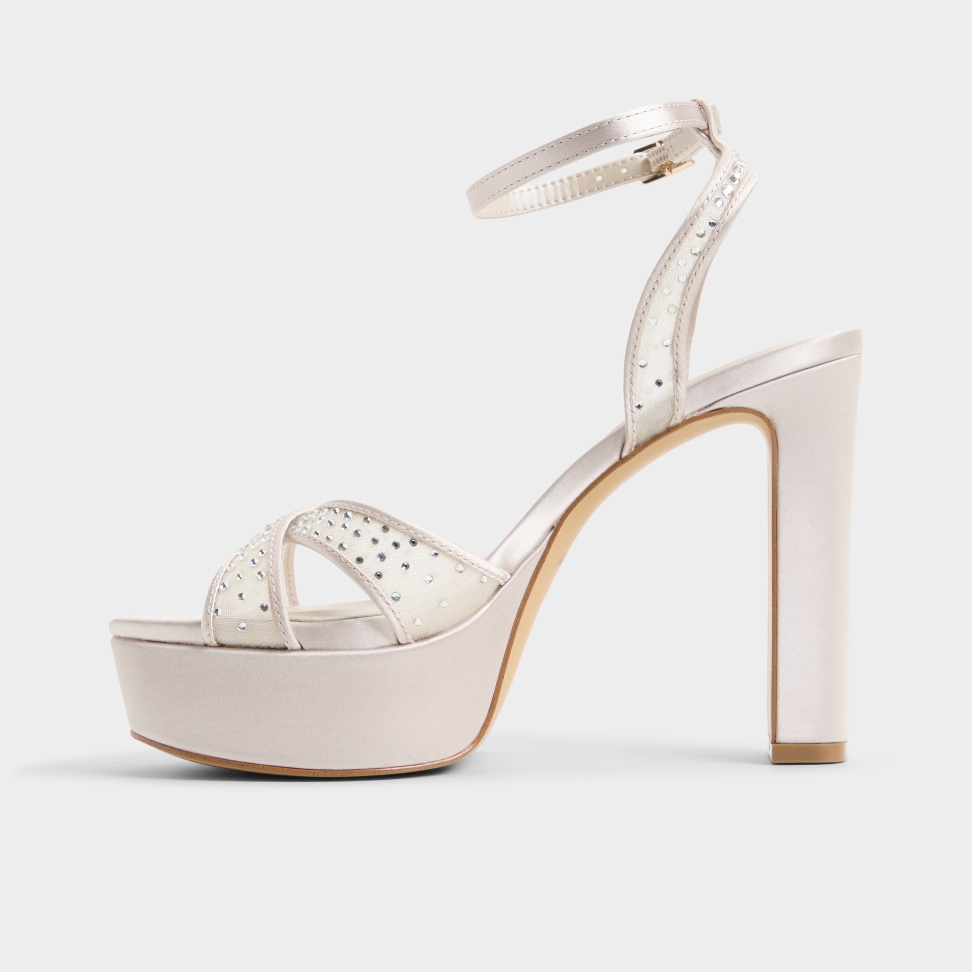 Side view of Other beige Rosaria Strappy heeled sandal