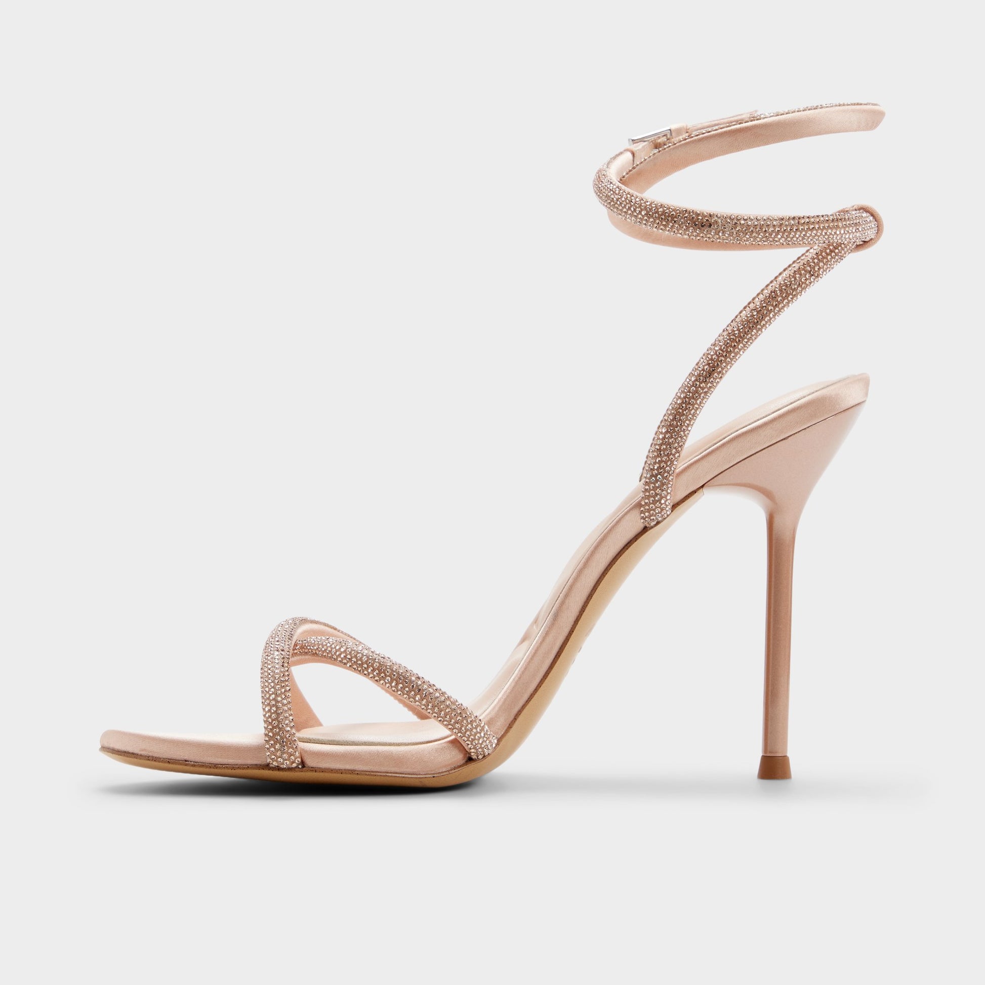 Side view of Open pink Manaelden Strappy heeled sandal