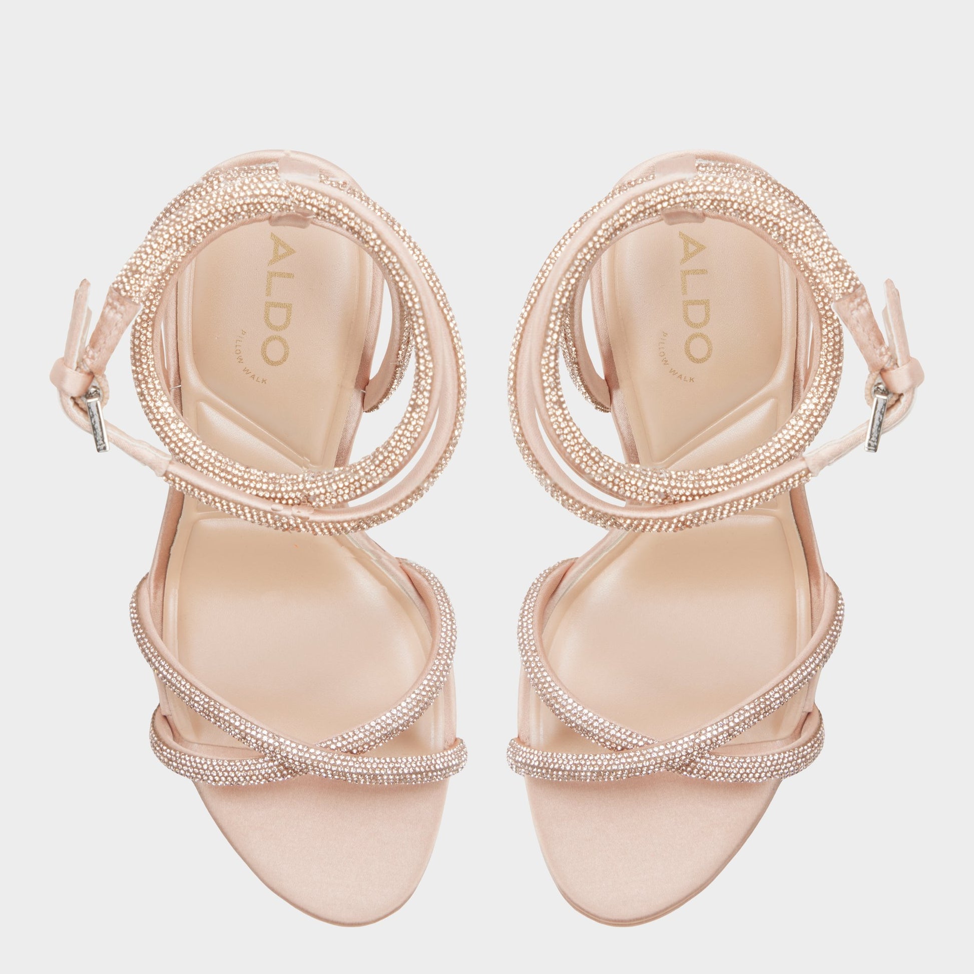Top-down view of the Open pink Manaelden Strappy heeled sandal