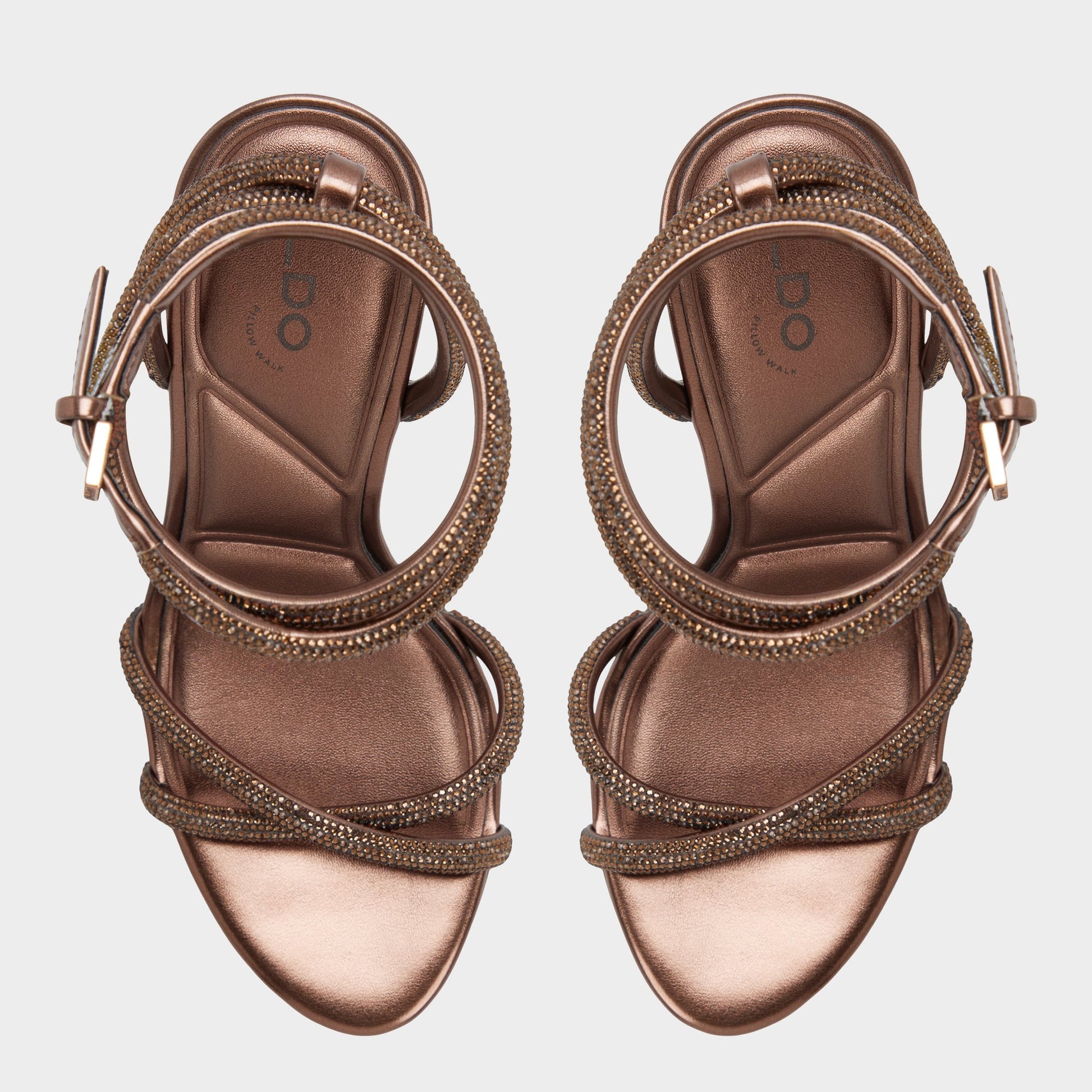 Top-down view of the Bronze Manaelden Strappy heeled sandal