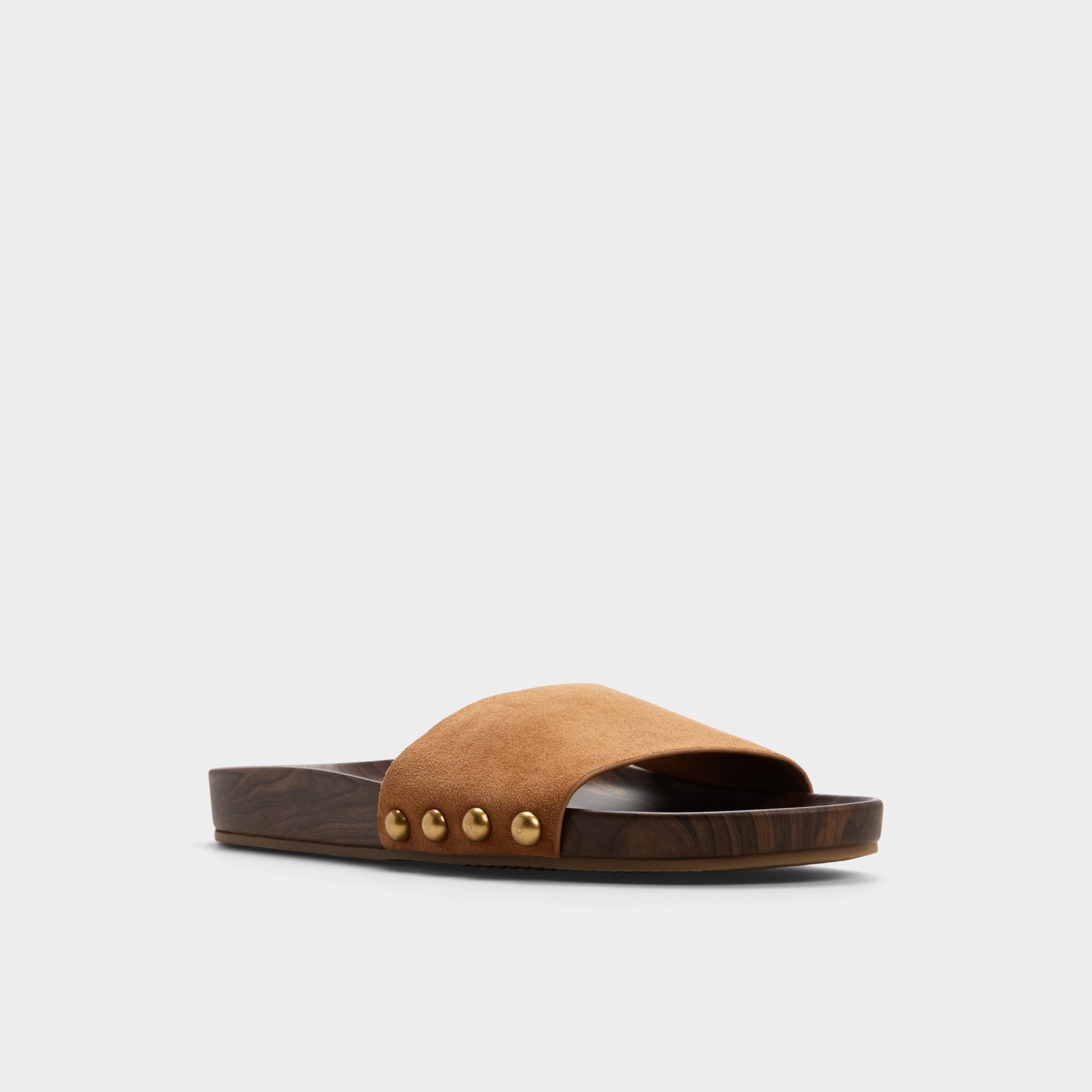 Three-quarter angle of Light brown Rooted Footbed sandal's front side