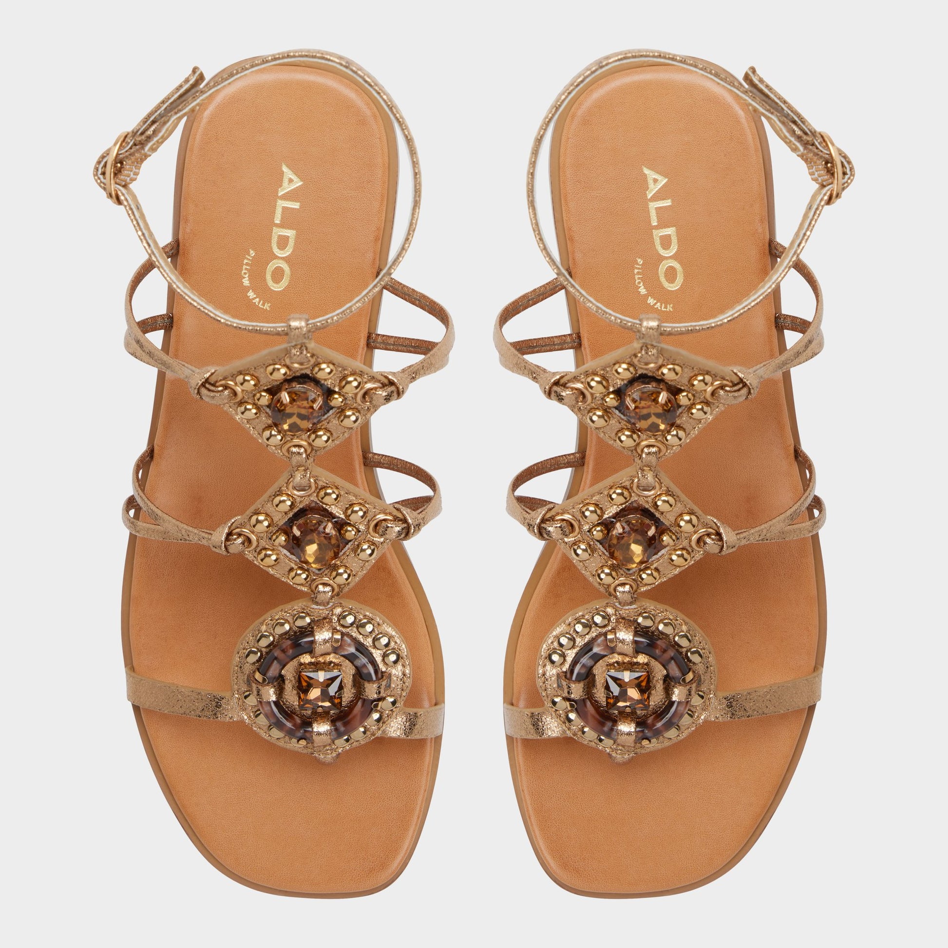 Top-down view of the Gold Sandjewel Gladiator sandal