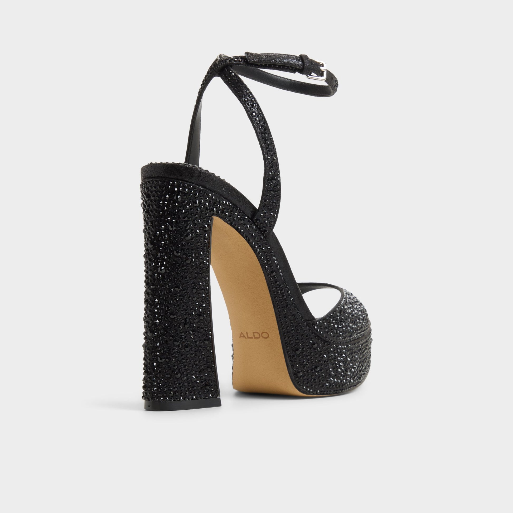 Three-quarter angle of Other black Matelina Strappy heeled sandal's back side