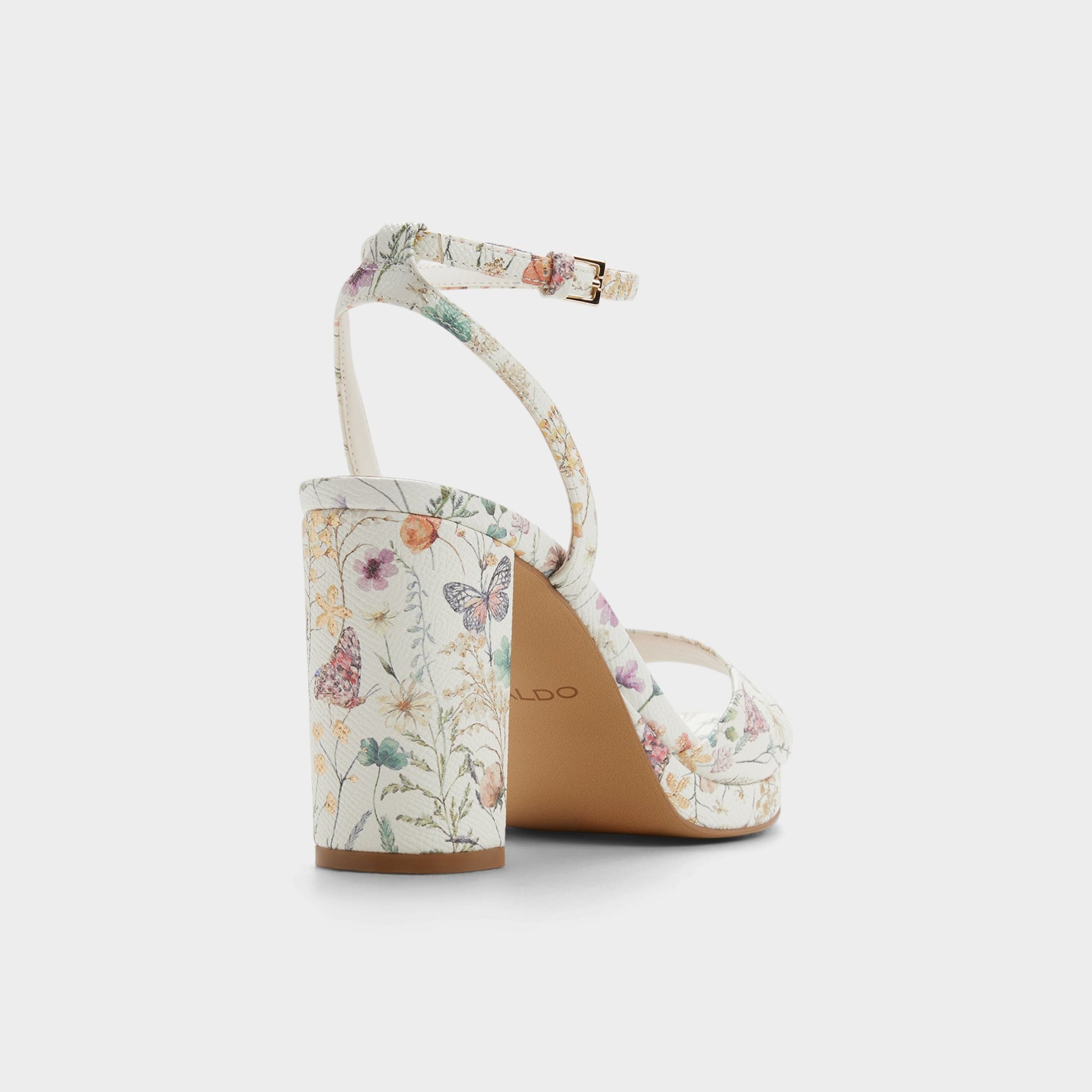 Three-quarter angle of Multicolor Gracious Strappy heeled sandal's back side