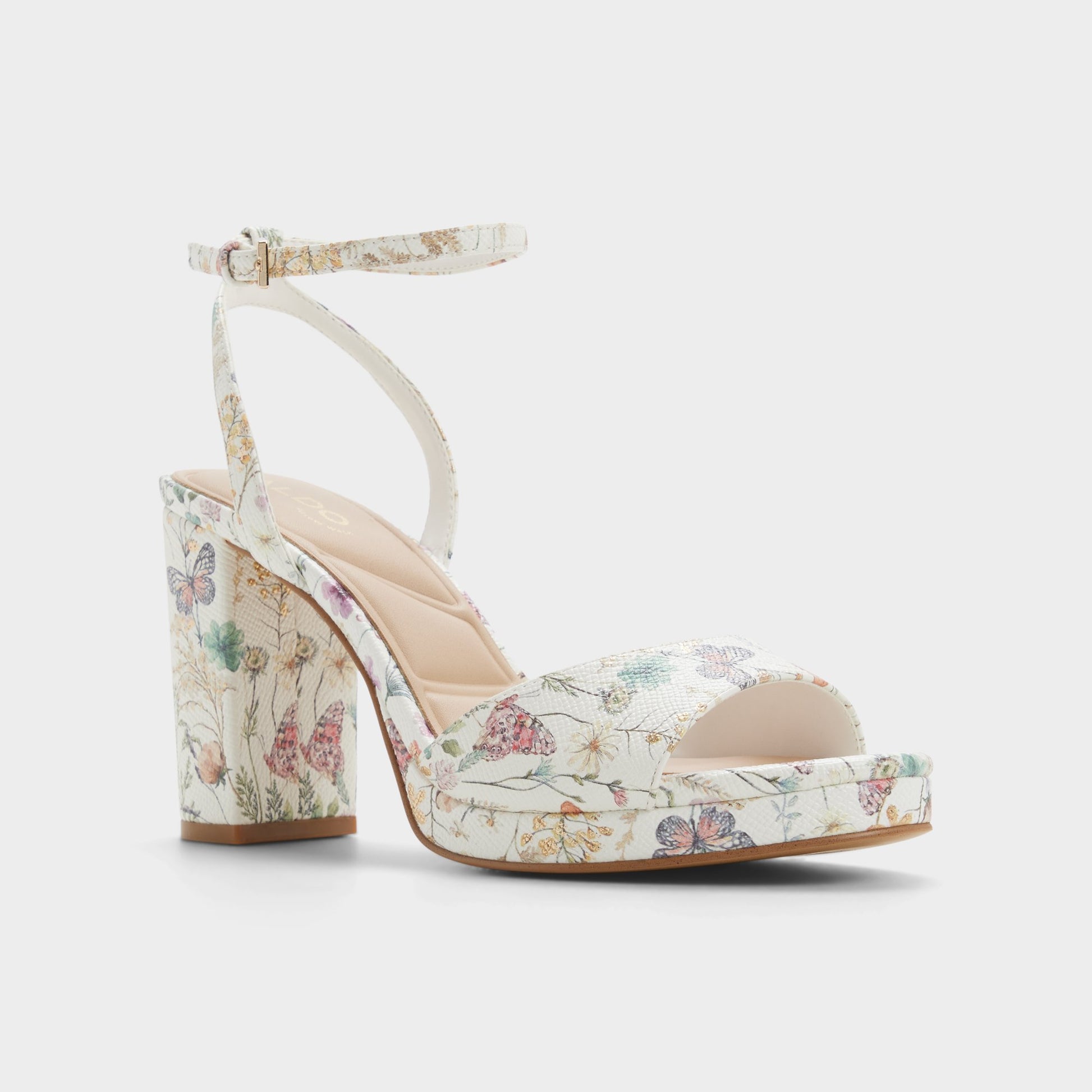 Three-quarter angle of Multicolor Gracious Strappy heeled sandal's front side