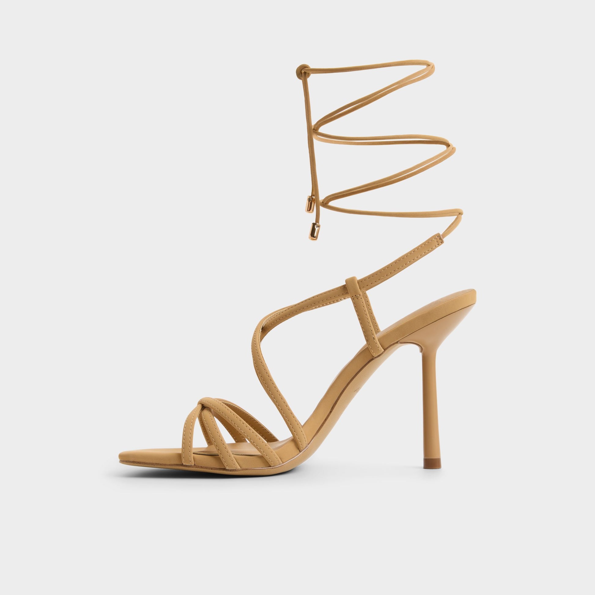 Side view of Beige Talyia Strappy heeled sandal