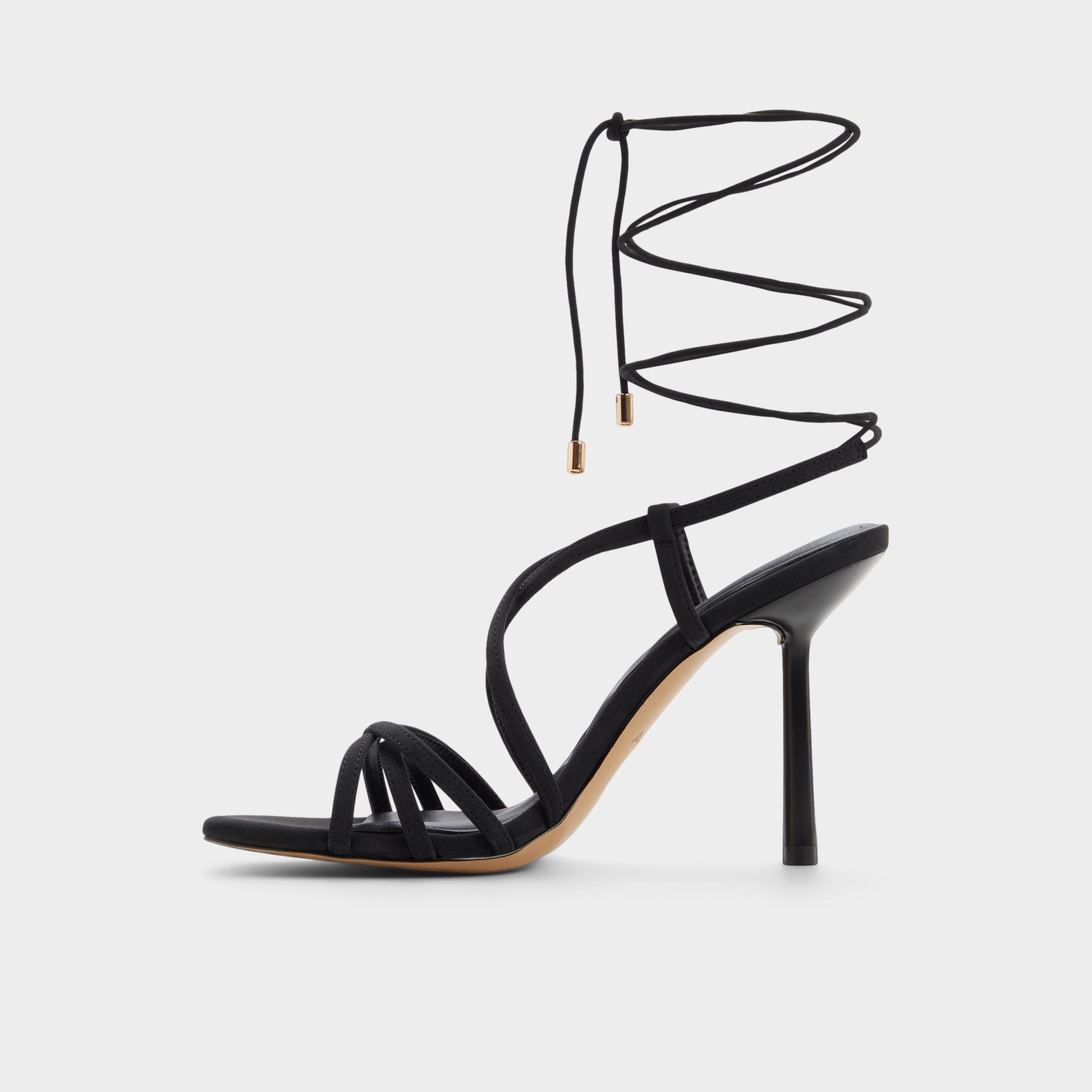 Side view of Other black Talyia Strappy heeled sandal