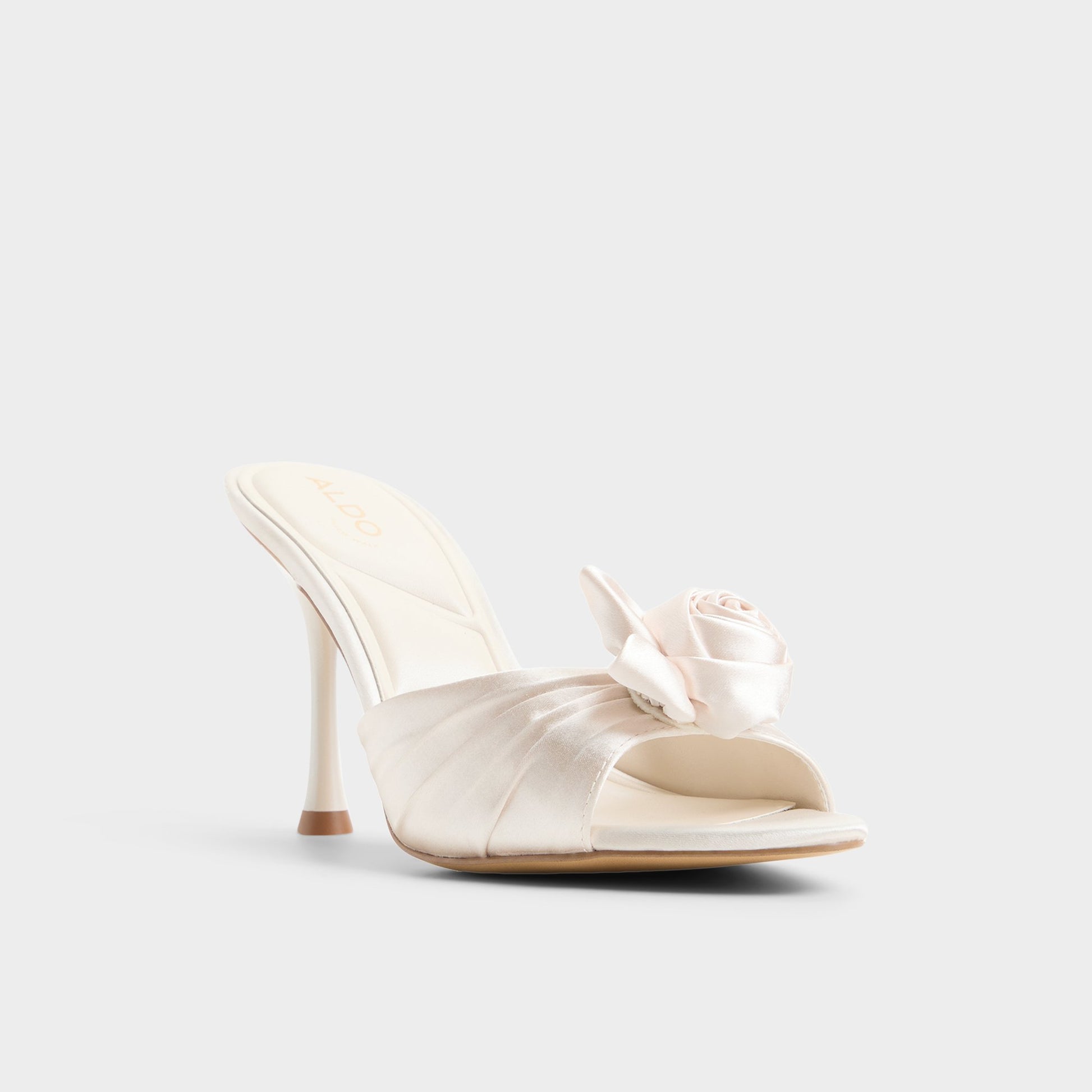 Three-quarter angle of Other white Rosalina Heeled mule's front side