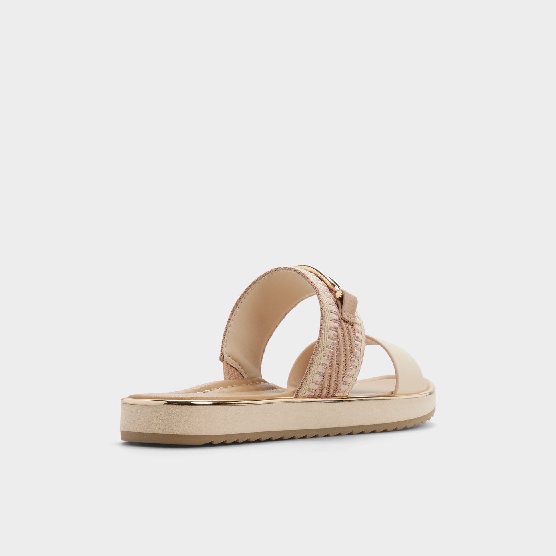 Three-quarter angle of Beige combo Lagoon Slide sandal's back side