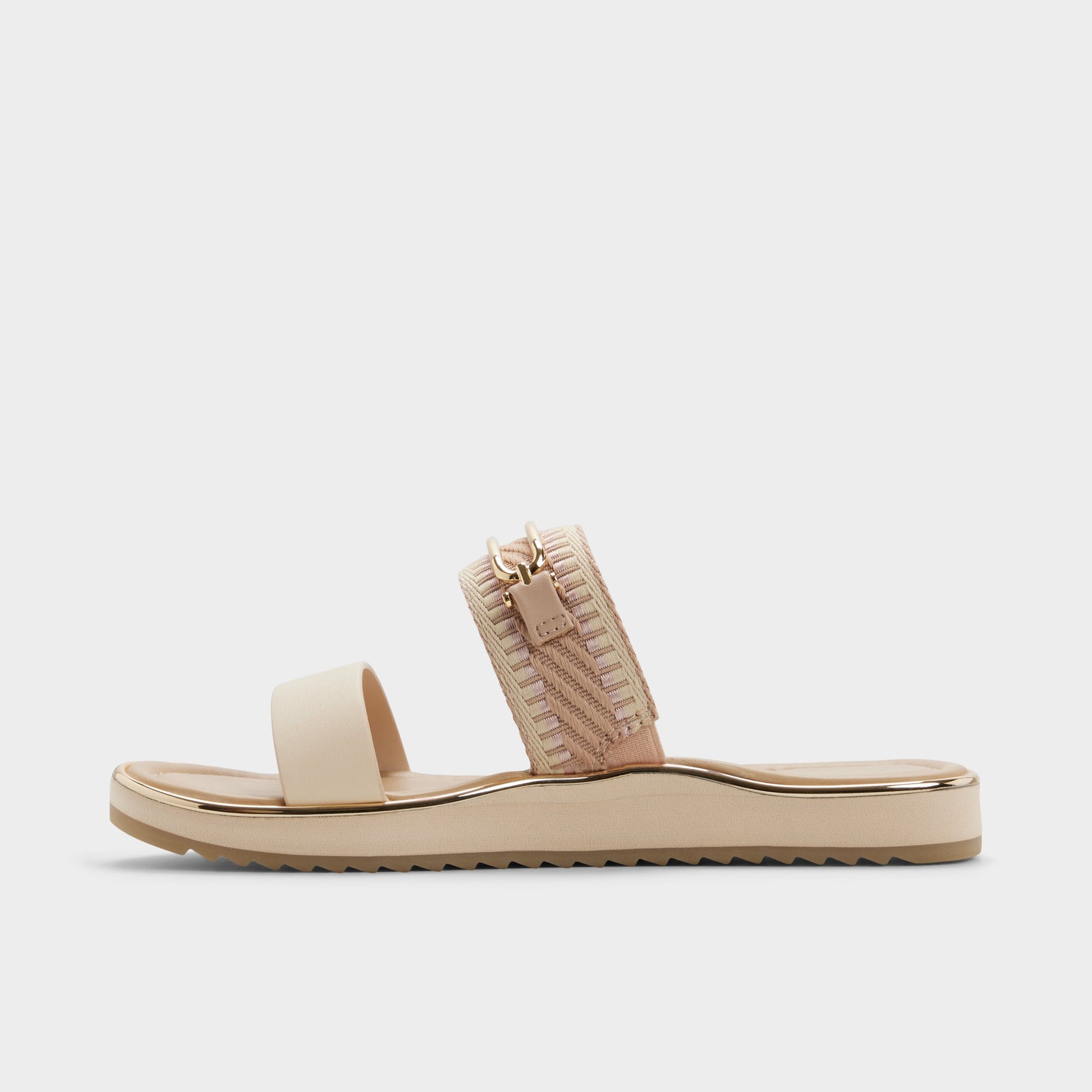Side view of Beige combo Lagoon Slide sandal
