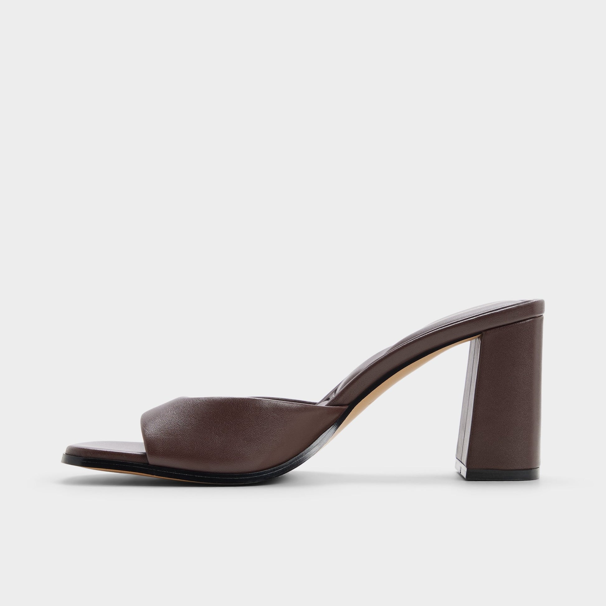 Side view of Dark brown Lisia Heeled mule