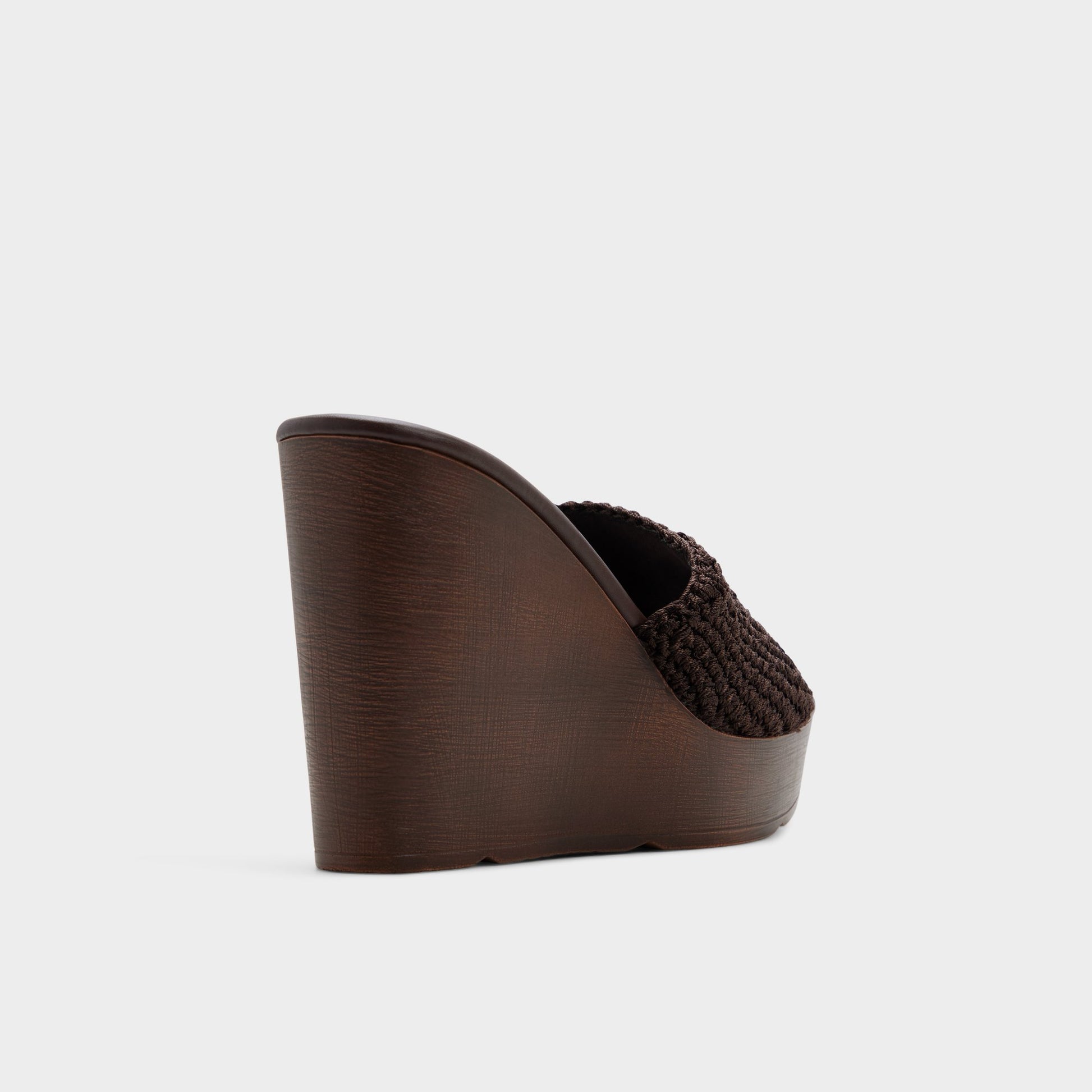 Three-quarter angle of Dark brown Grounded Wedge sandal's back side