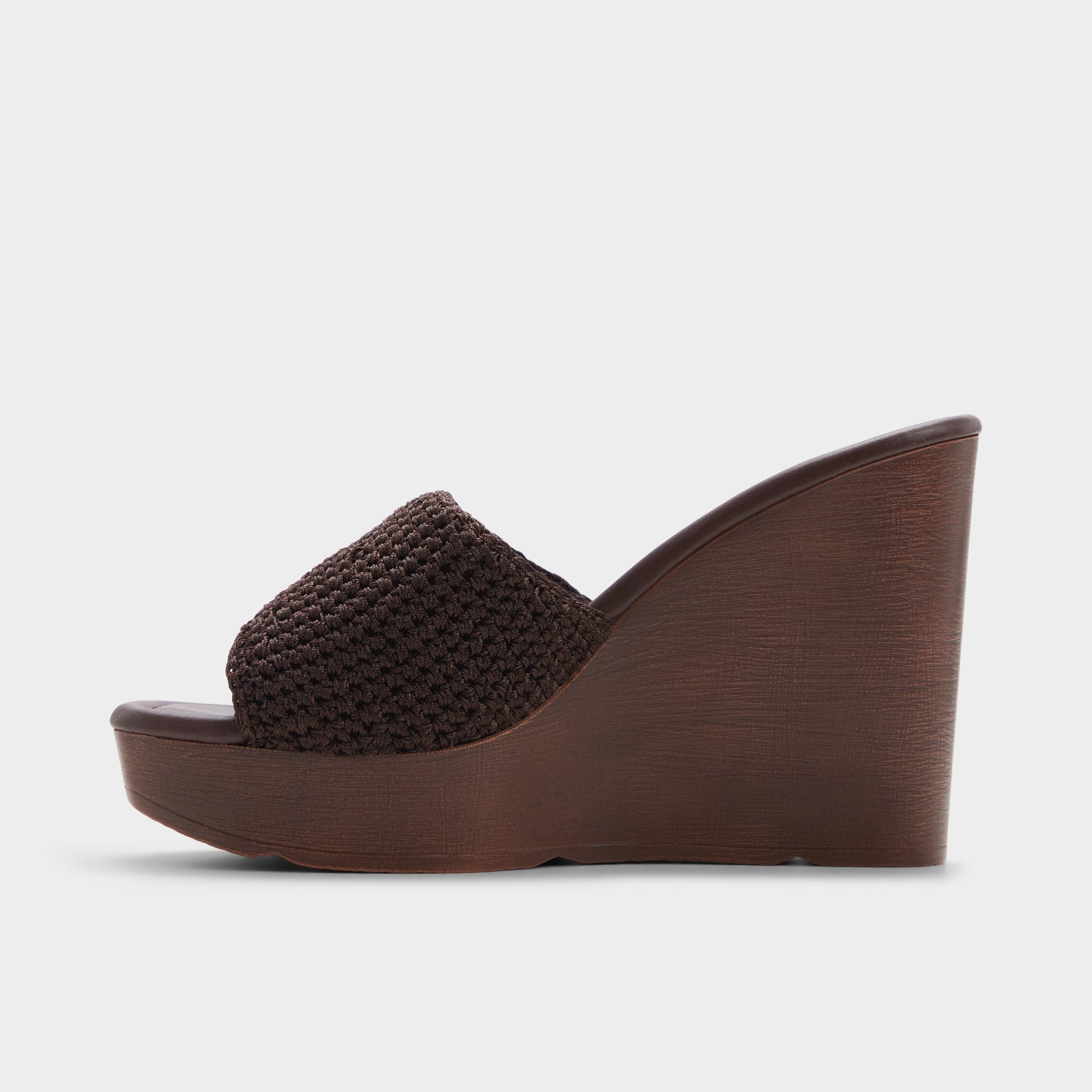 Side view of Dark brown Grounded Wedge sandal