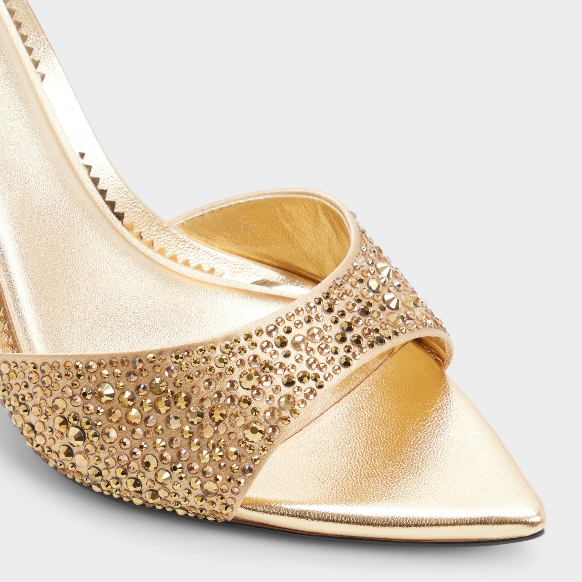 Close-up of the Gold Reanna Heeled mule
