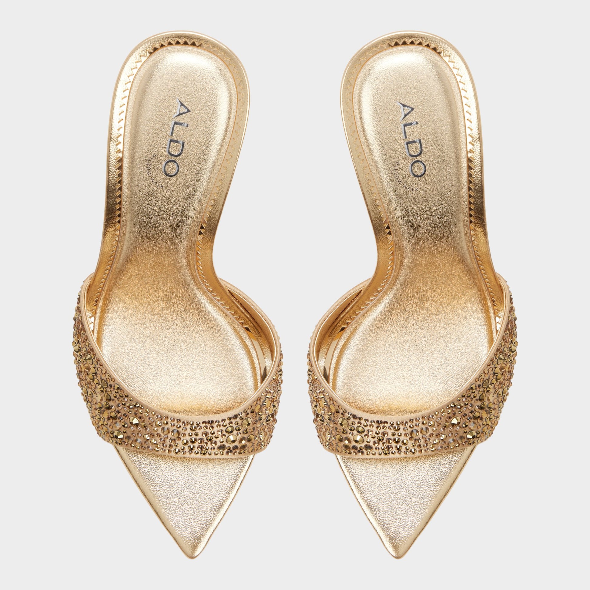 Top-down view of the Gold Reanna Heeled mule
