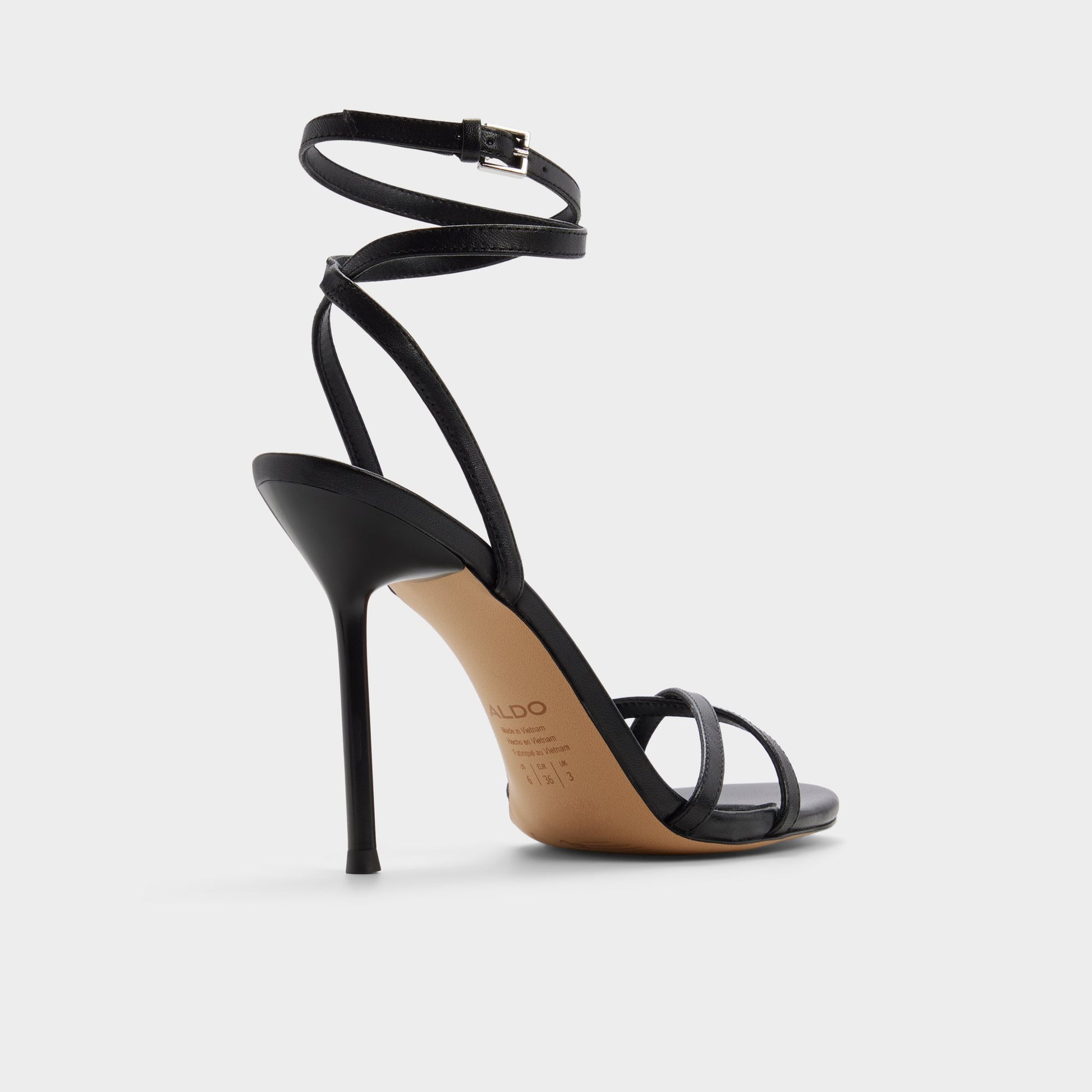 Three-quarter angle of Other black Manaelion Strappy heeled sandal's back side