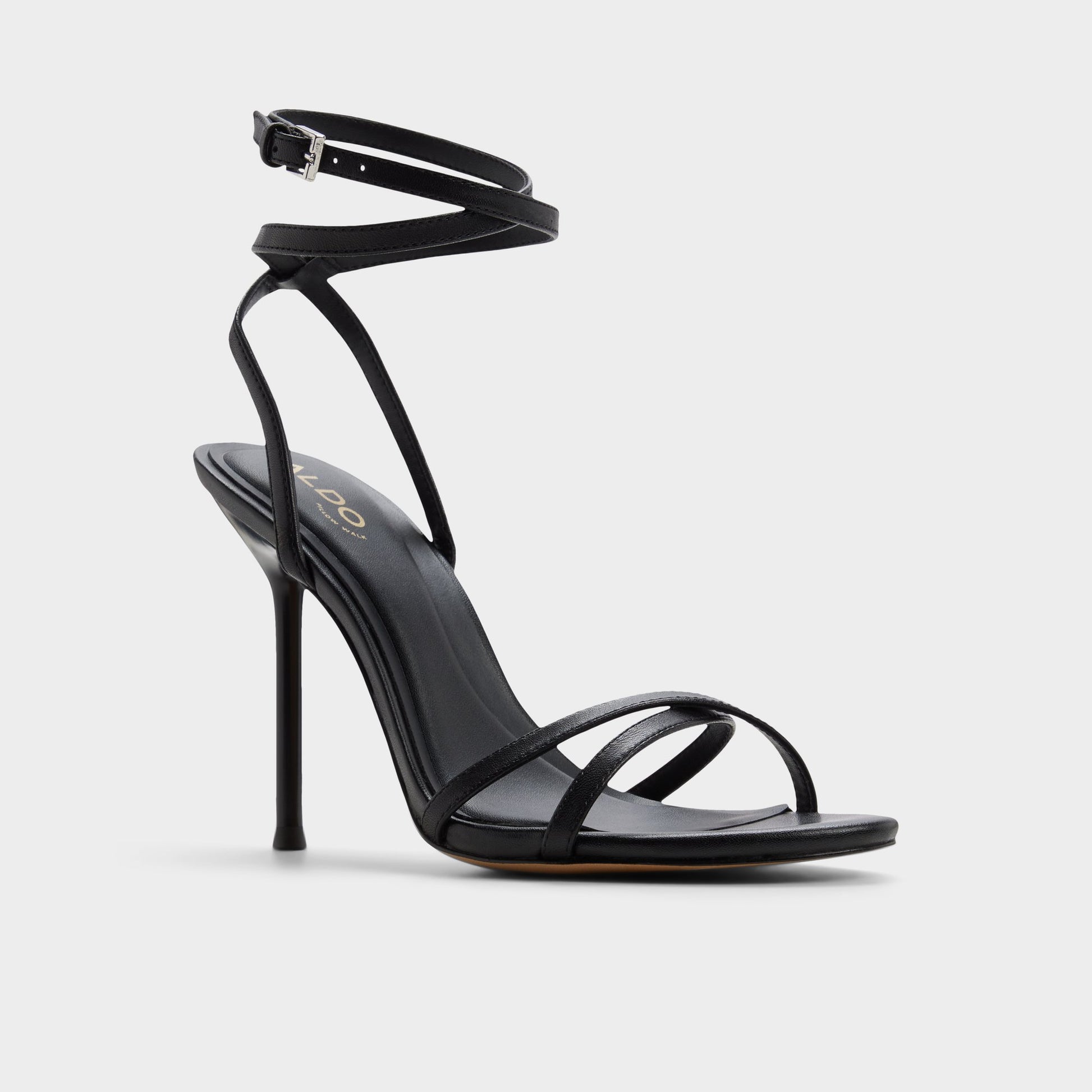 Three-quarter angle of Other black Manaelion Strappy heeled sandal's front side