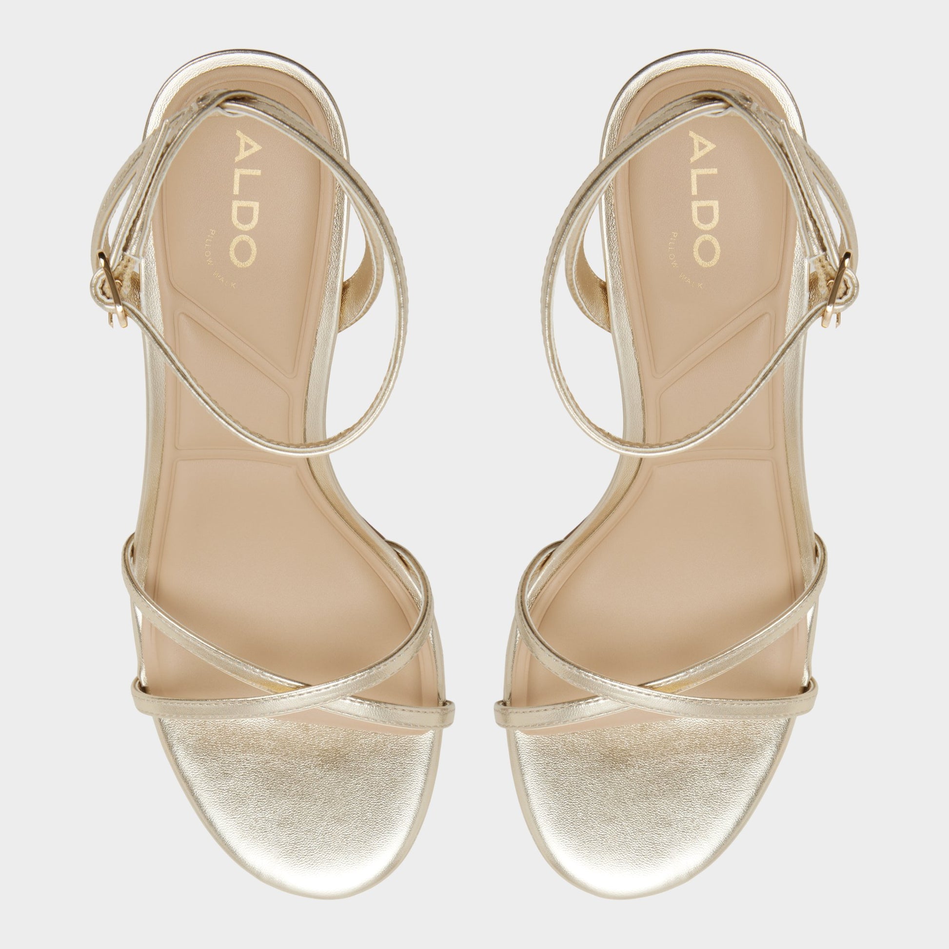 Top-down view of the Champagne Marbela Strappy heeled sandal