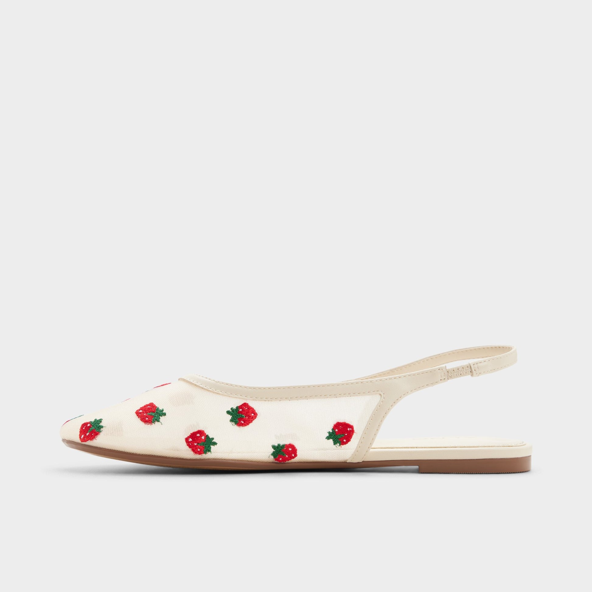 Side view of Cream multi Droplet Slingback ballet flat