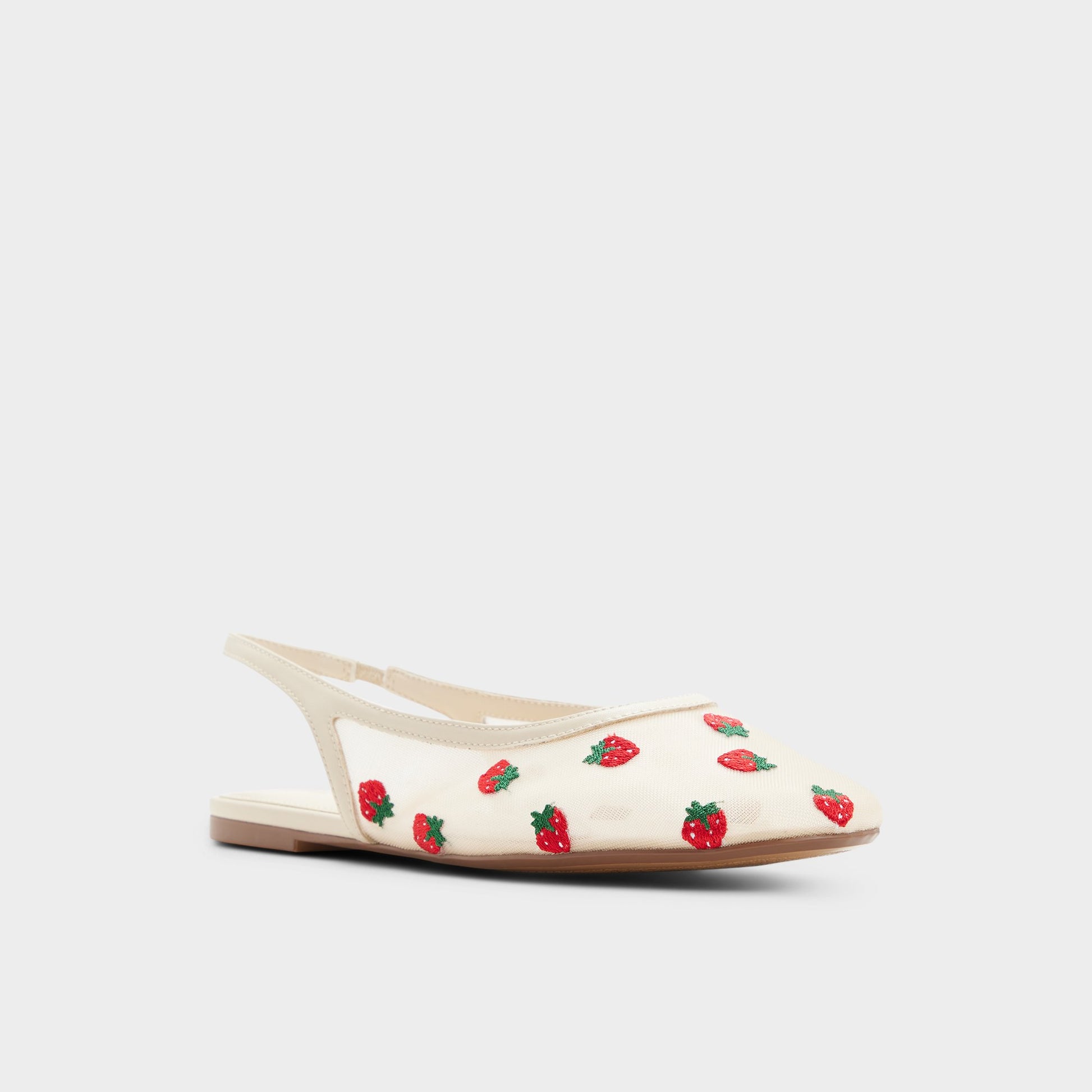 Three-quarter angle of Cream multi Droplet Slingback ballet flat's front side