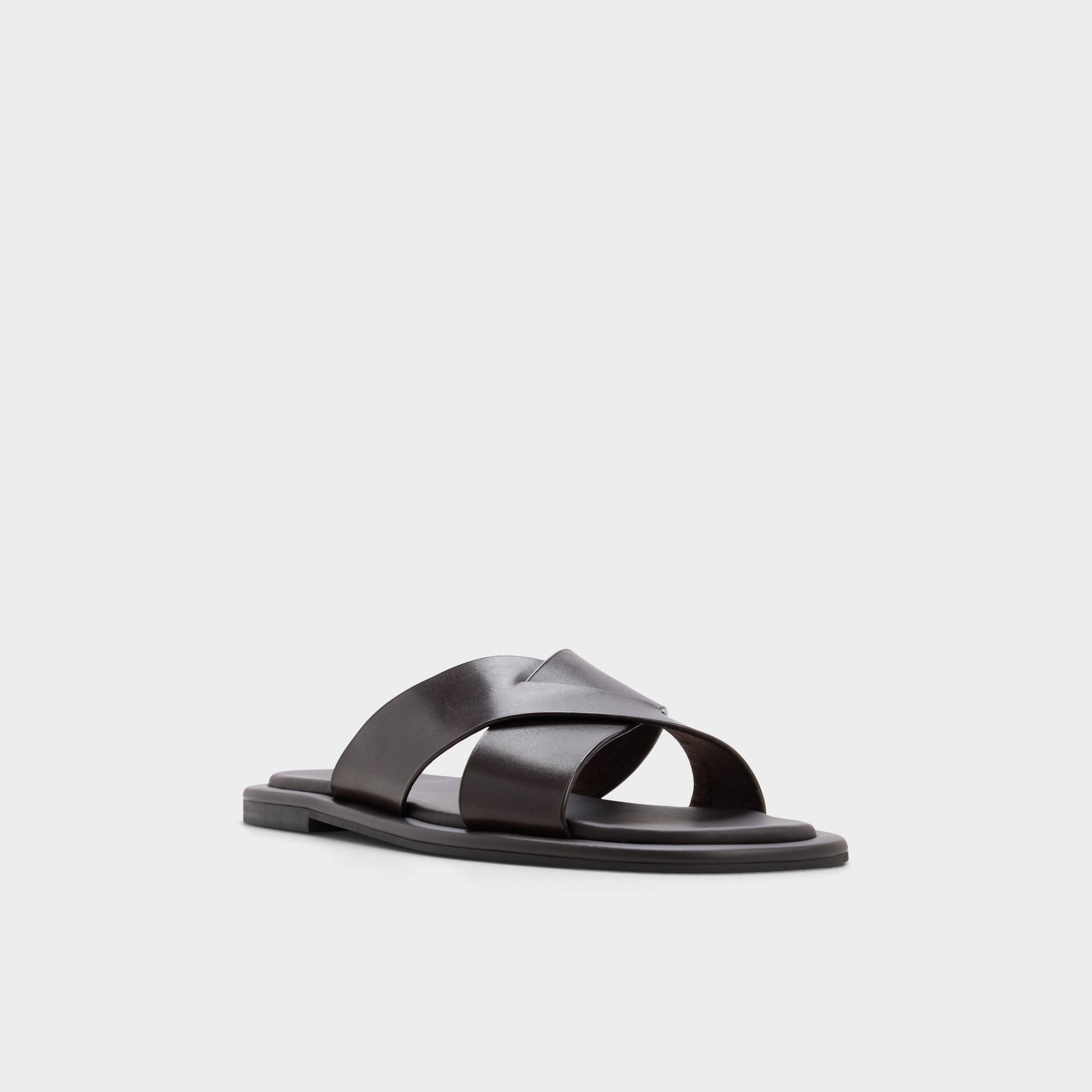 Three-quarter angle of Dark brown Emris Slide sandal's front side