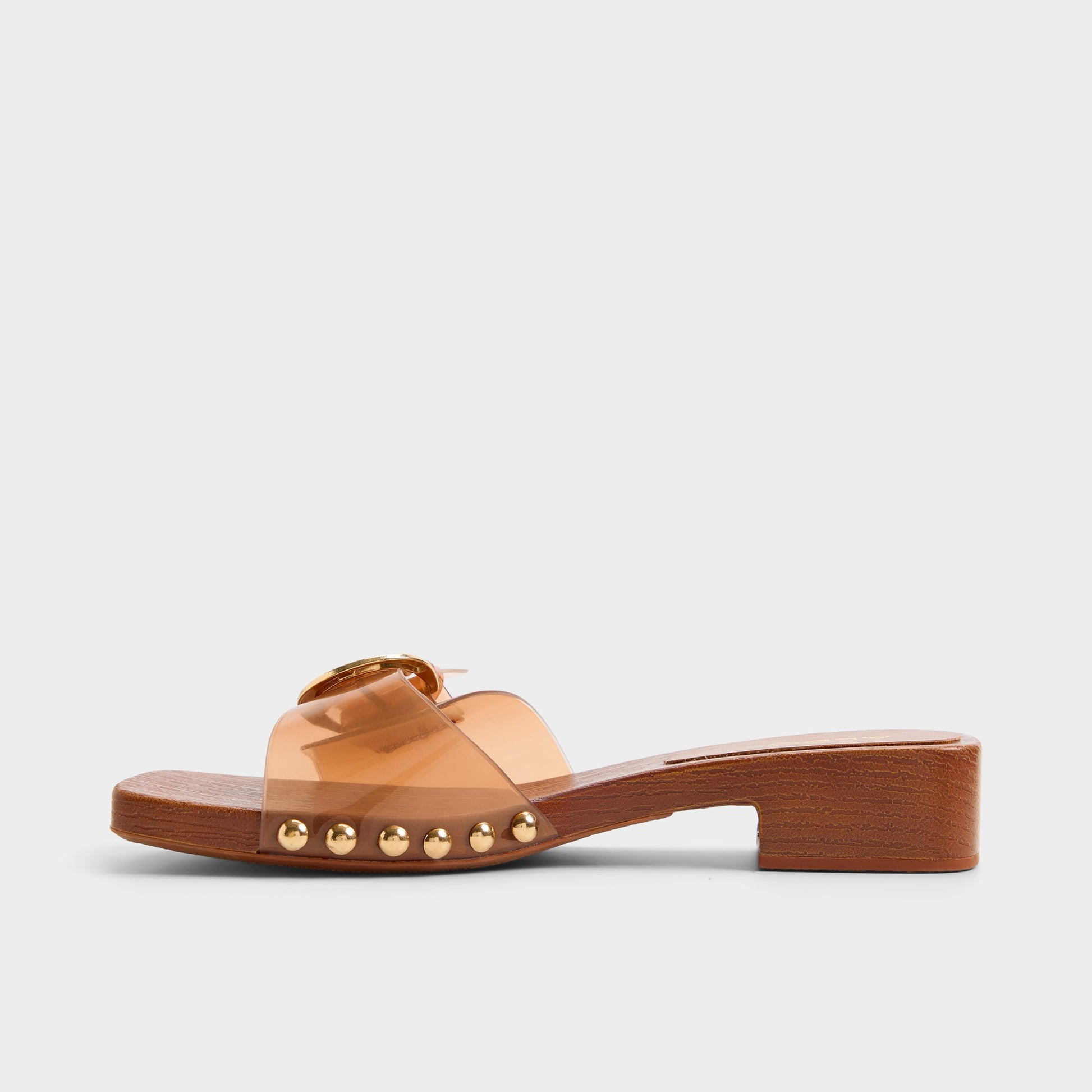 Side view of Tan Alloria Block heeled sandal