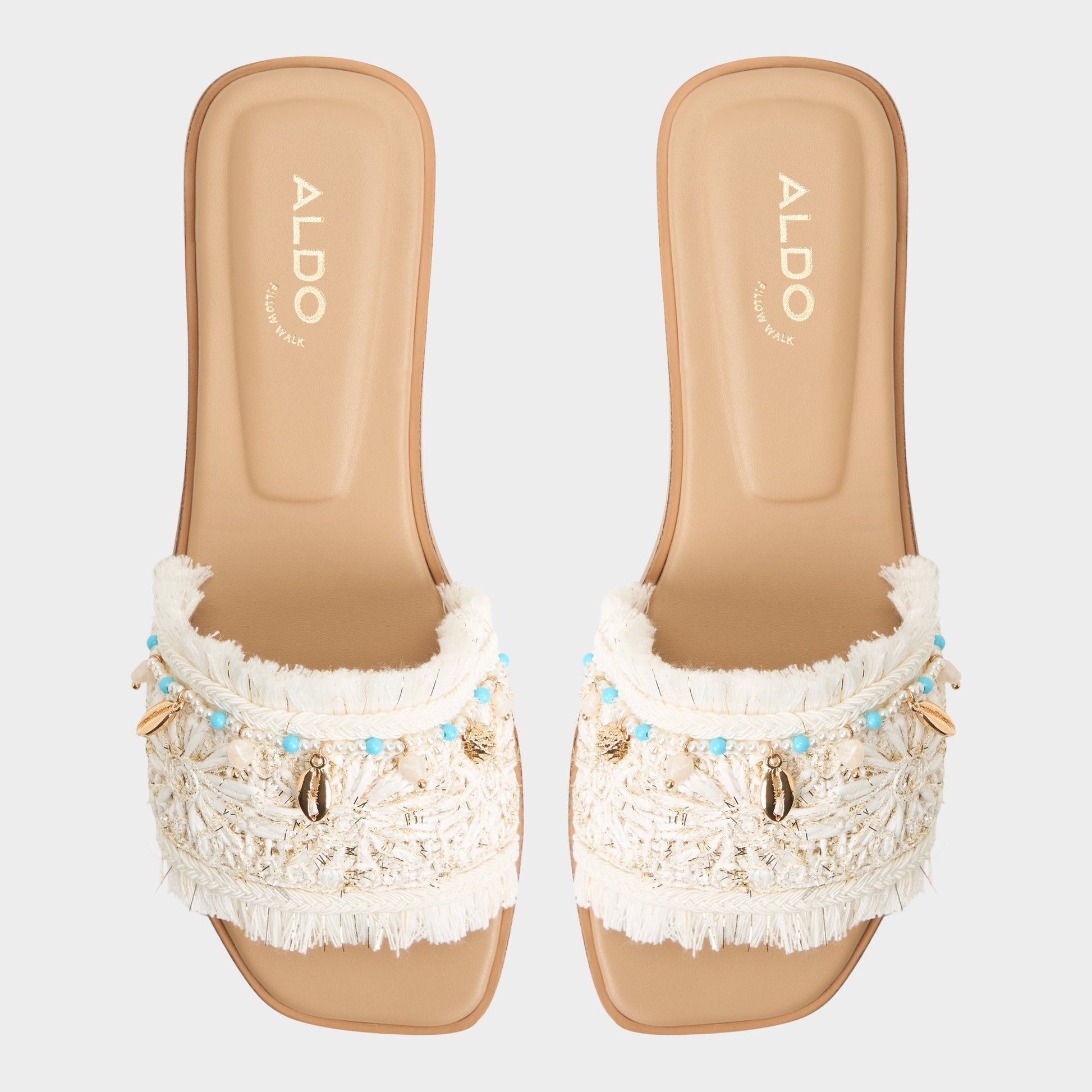 Top-down view of the White/bone Aurana Slide sandal