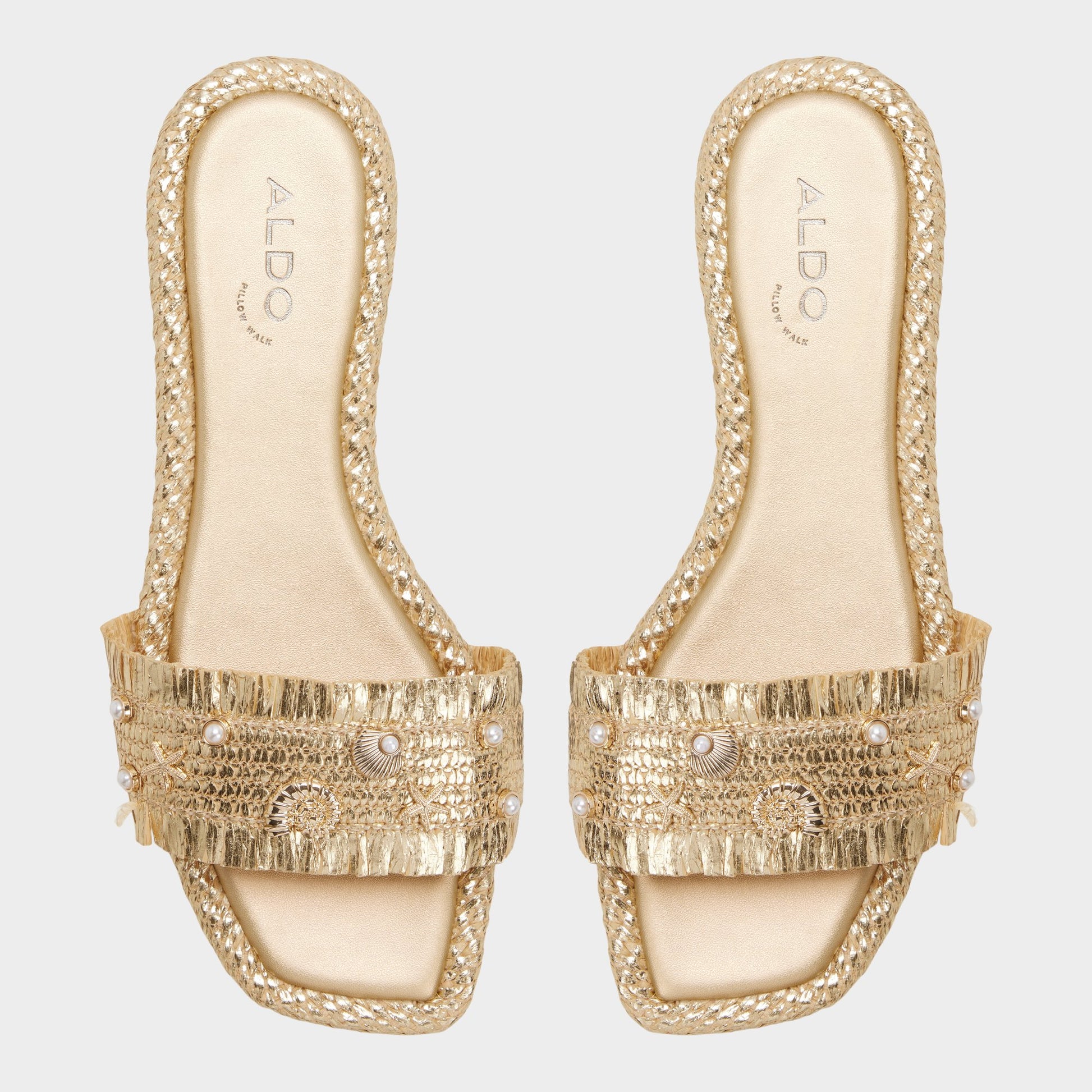 Top-down view of the Gold Aurania Slide sandal