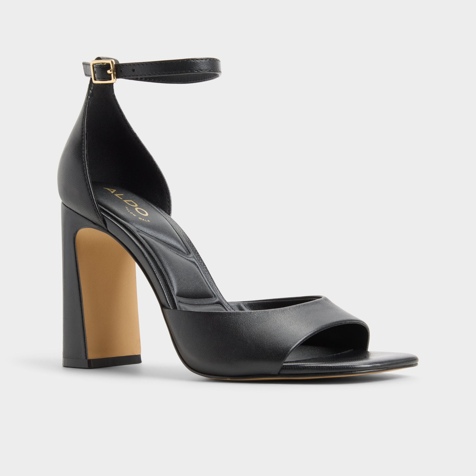 Three-quarter angle of Other black Florianna Strappy heeled sandal's front side
