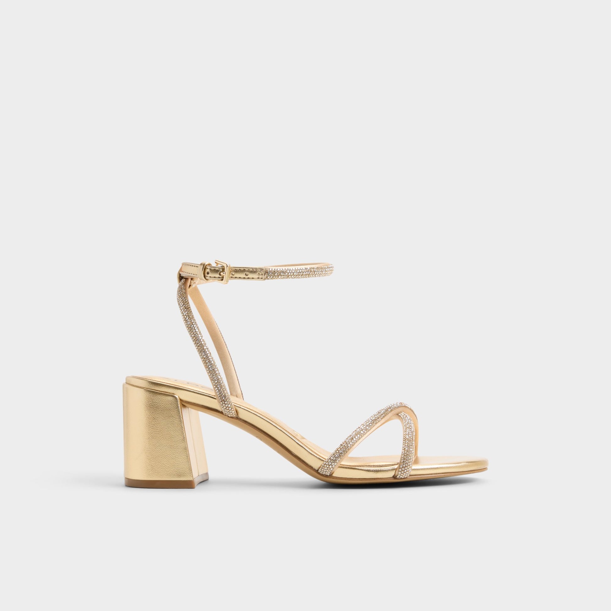 Main View of Gold Boucliette Strappy heeled sandal for Womens
