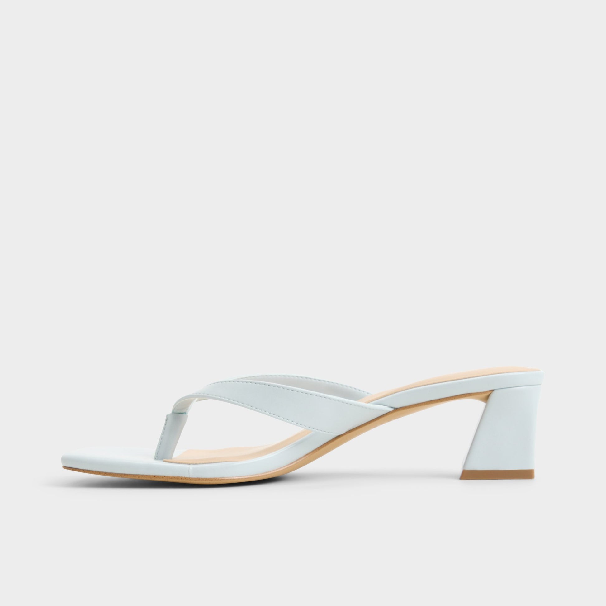 Side view of Other blue Hazy Block heeled thong sandal
