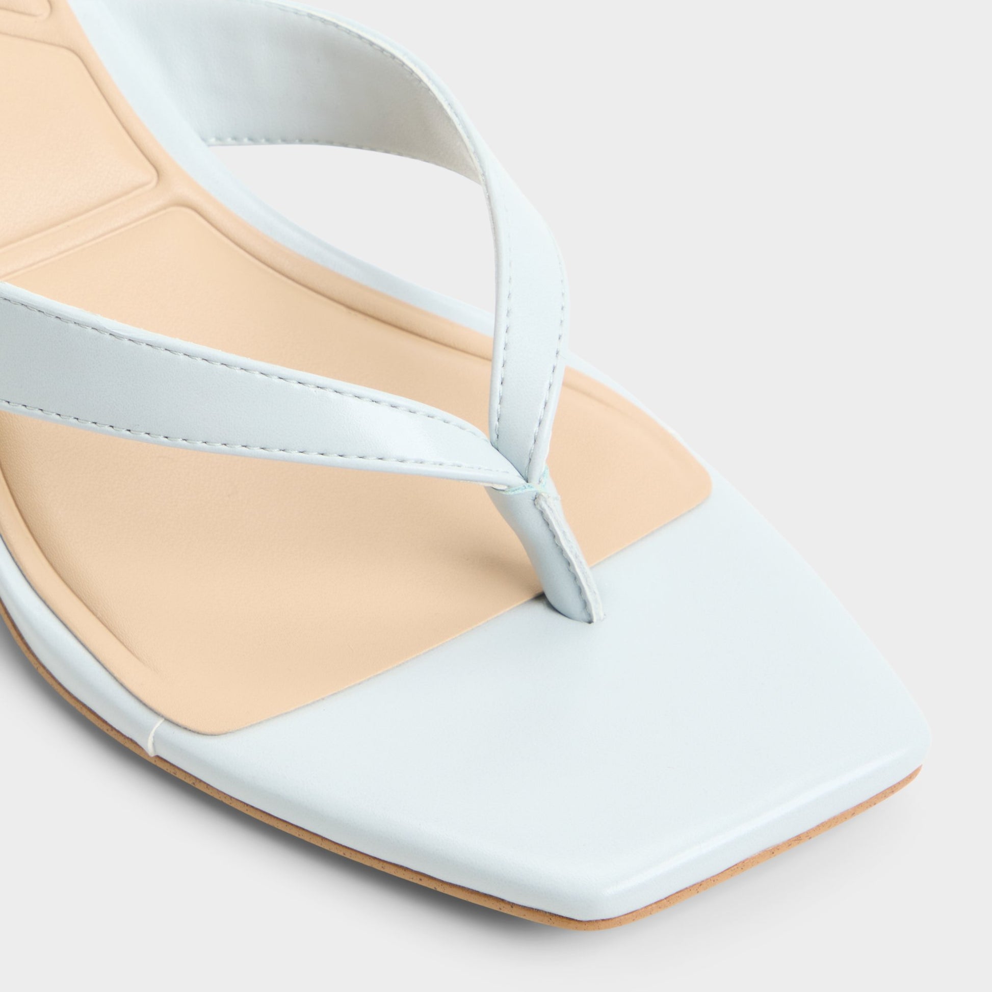 Close-up of the Other blue Hazy Block heeled thong sandal