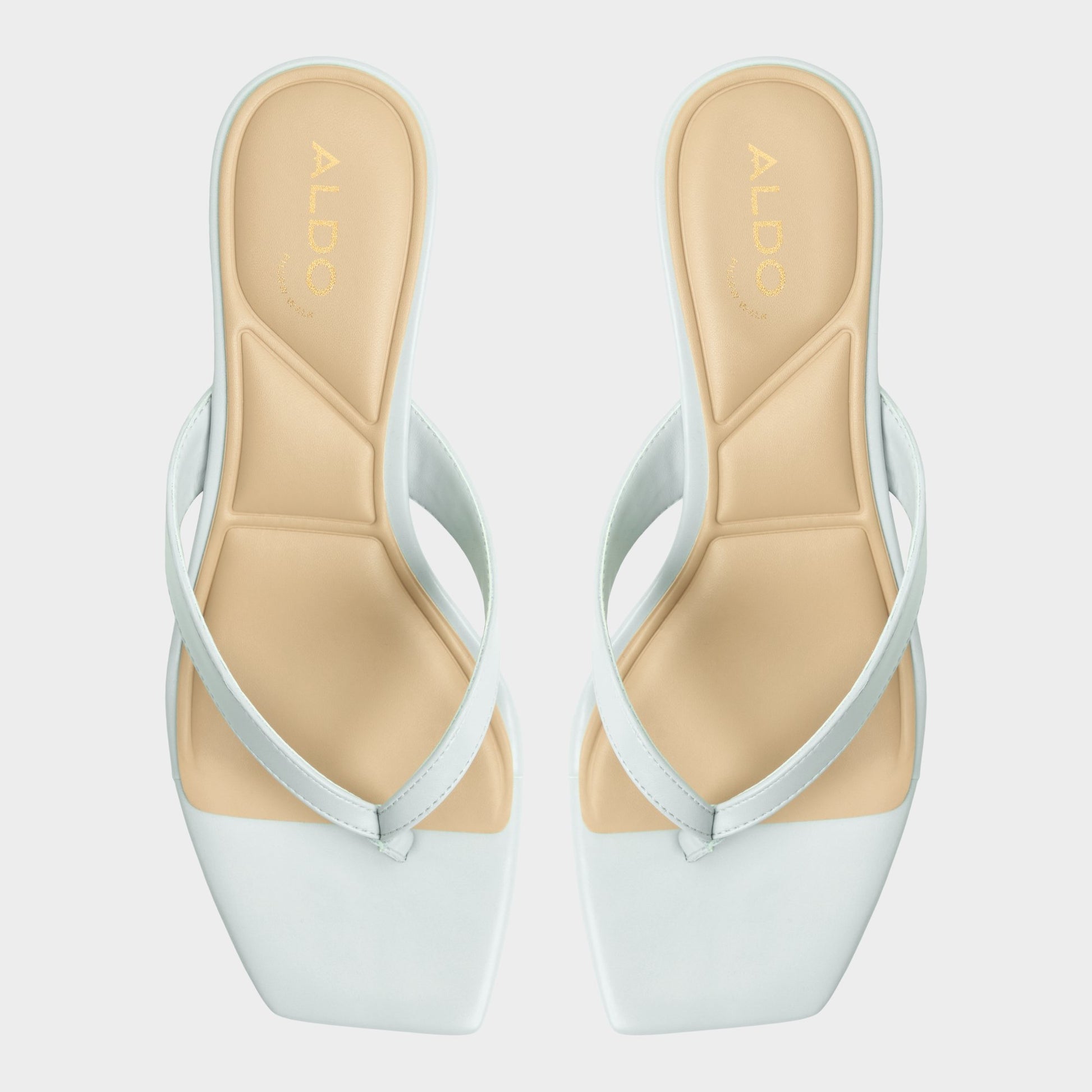 Top-down view of the Other blue Hazy Block heeled thong sandal