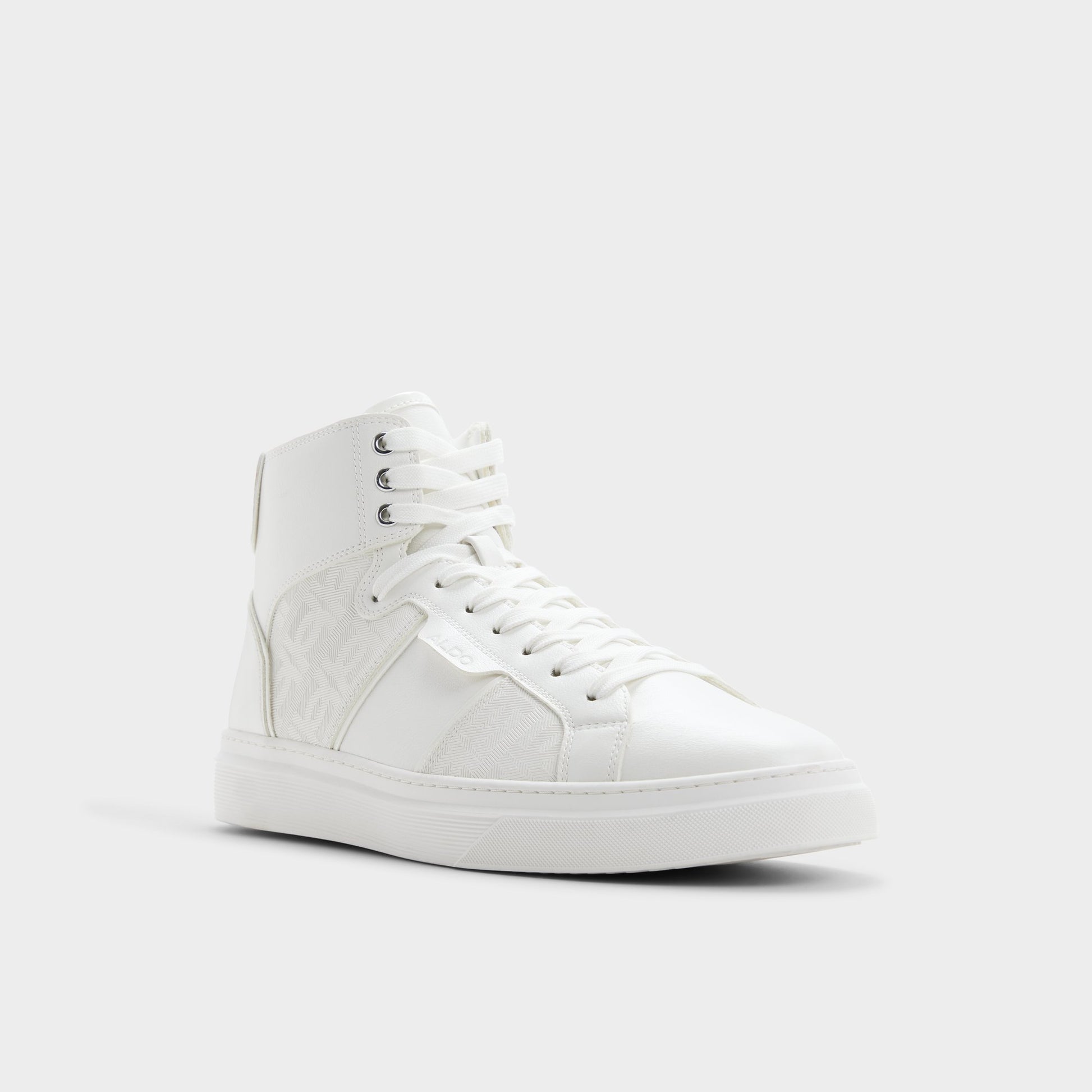 Three-quarter angle of White Jenner High top sneaker's front side