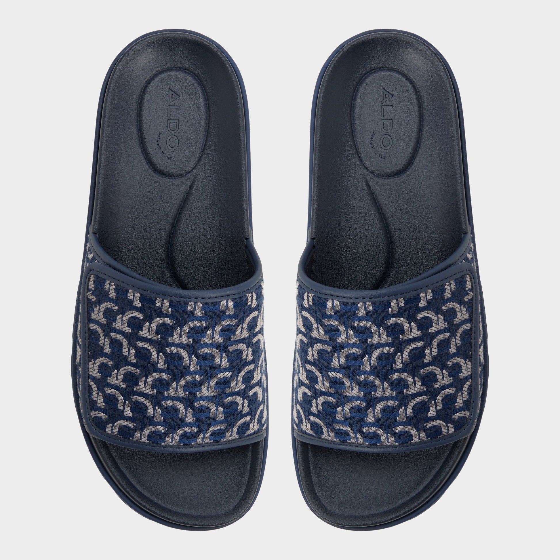 Top-down view of the Navy Orian Slide sandal